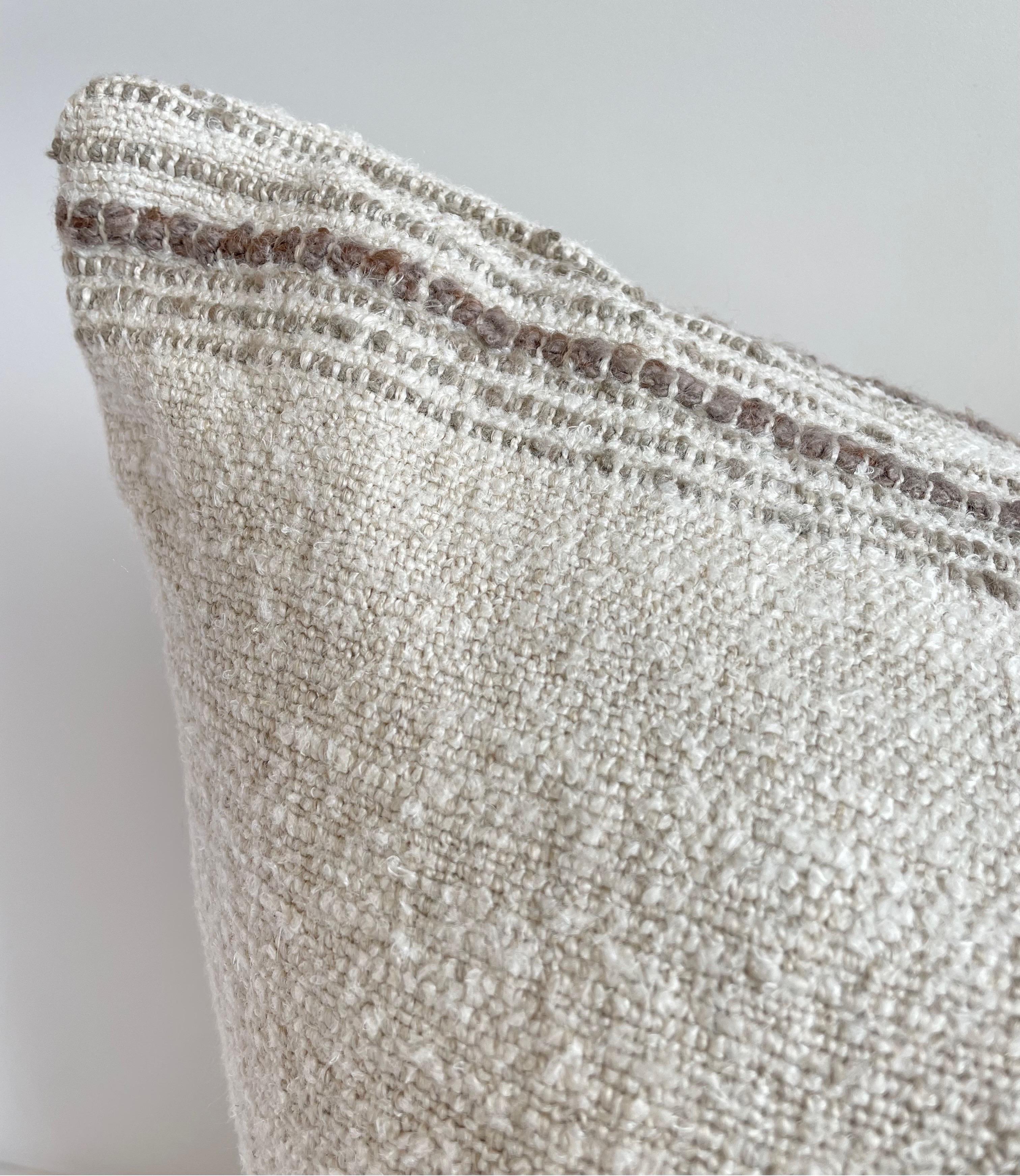 Woven in Belgium using traditional weaving techniques, Bloom Home Inc Daisy features a Belgian Linen warp and alternating Belgian Linen/Mixed Fiber weft. The alternating wefts create a stripe that plays with both texture and color. These pillows