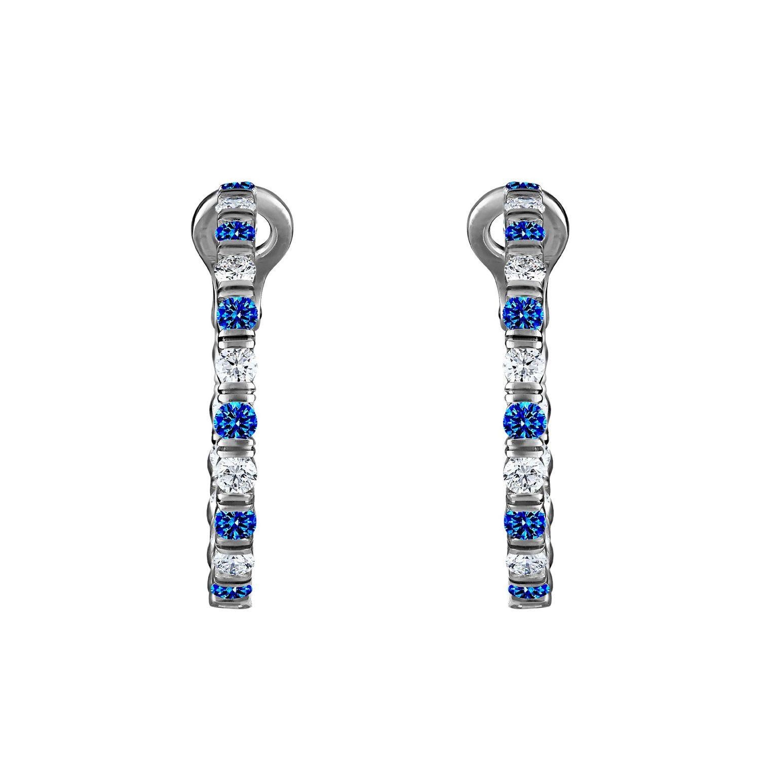 Bloom Hoop Earrings with Diamonds and Blue Sapphires In New Condition For Sale In Roslyn, NY