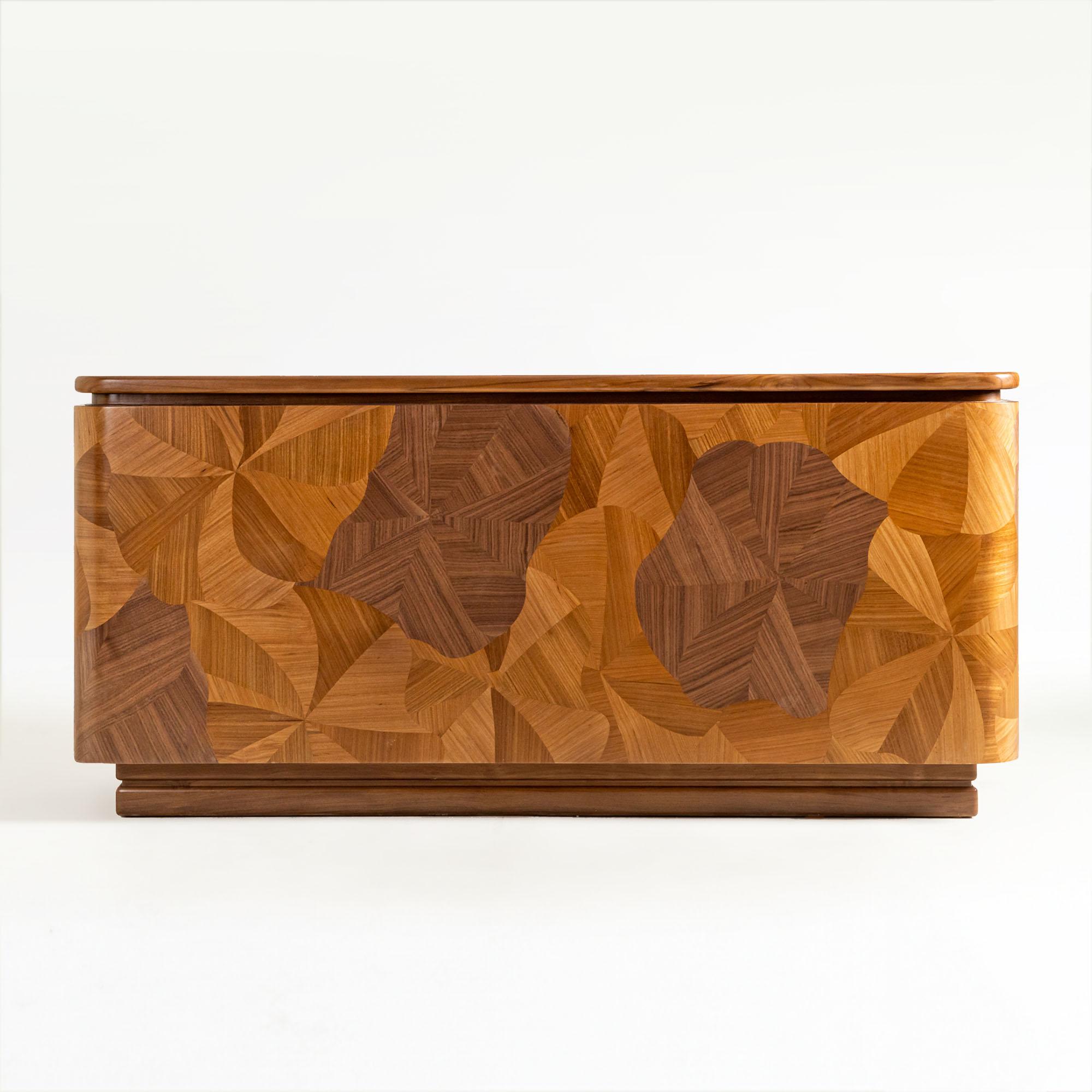 Post-Modern Bloom Marquetry Bar Credenza For Sale