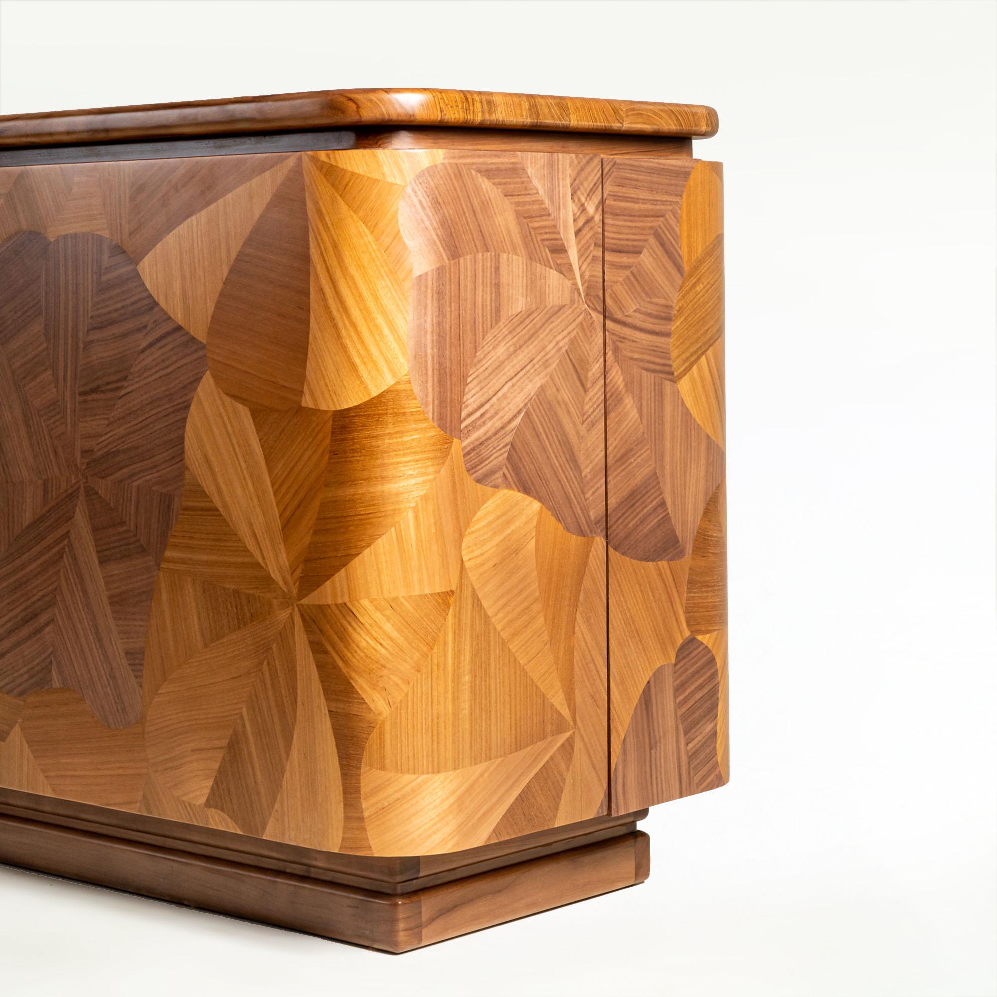 Inlay Bloom Marquetry Bar Credenza For Sale