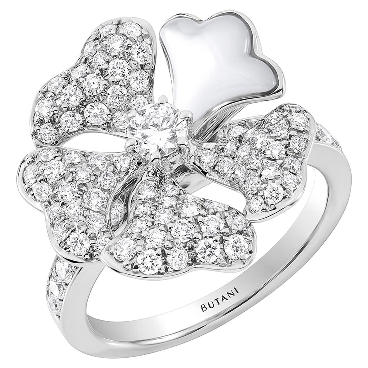 Bloom Mother of Pearl and Pave Diamond Ring in 18k White Gold For Sale