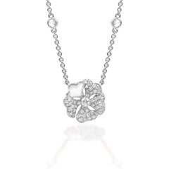 Bloom Pavé Diamond and Mother of Pearl Flower Necklace in 18k White Gold