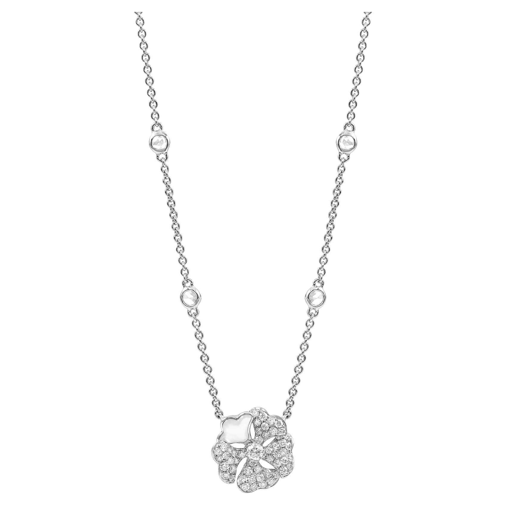 Bloom Pavé Diamond and Mother of Pearl Flower Necklace in 18k White Gold For Sale