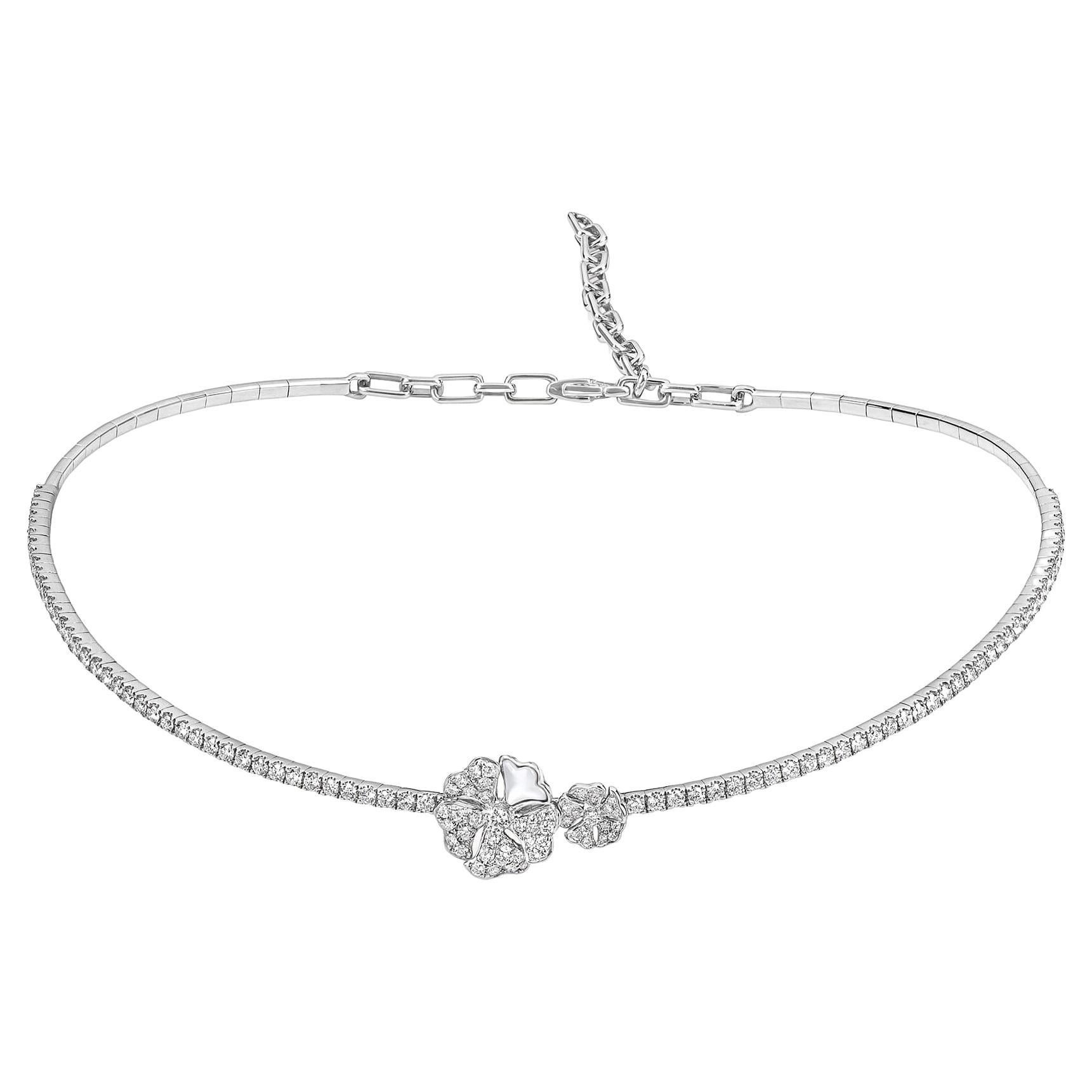 Bloom Pavé Diamond Flower Duo Choker with Mother-of-pearl in 18k White Gold For Sale