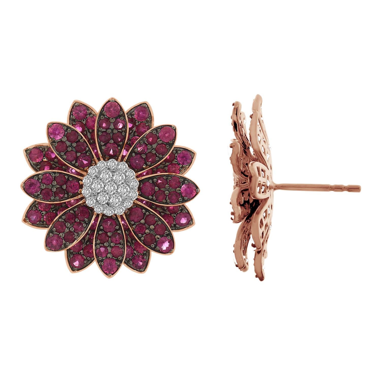 Orecchini Bloom con diamante e rubino in oro 18 carati In condizioni Nuovo in vendita a Hoffman Estate, IL