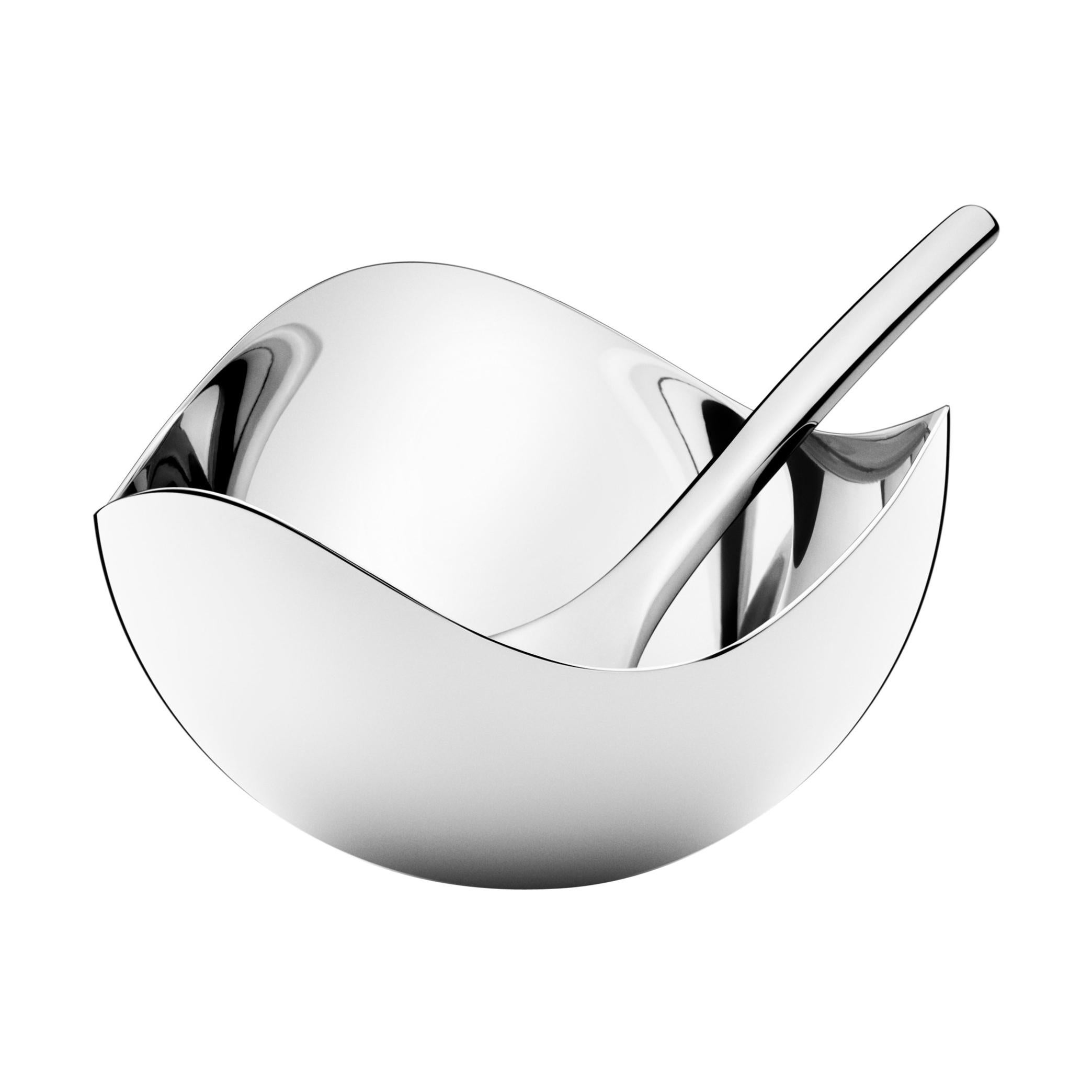 Salière et cuillère en forme de fleur en acier inoxydable Finition miroir par Helle Damkjaer en vente