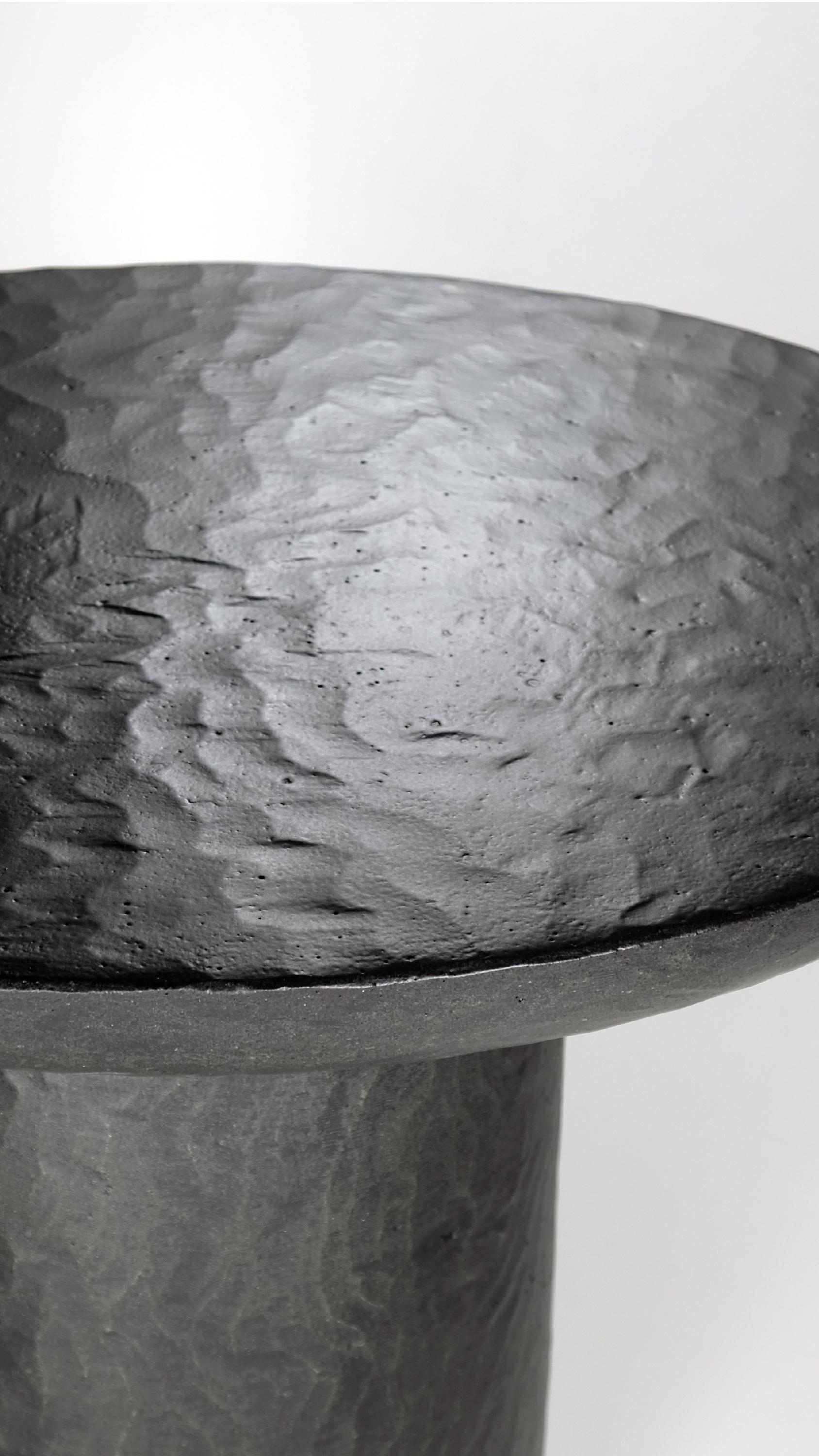 Greek Bloom Sculpted side table in Black Cast Stone by Alentes Atelier For Sale