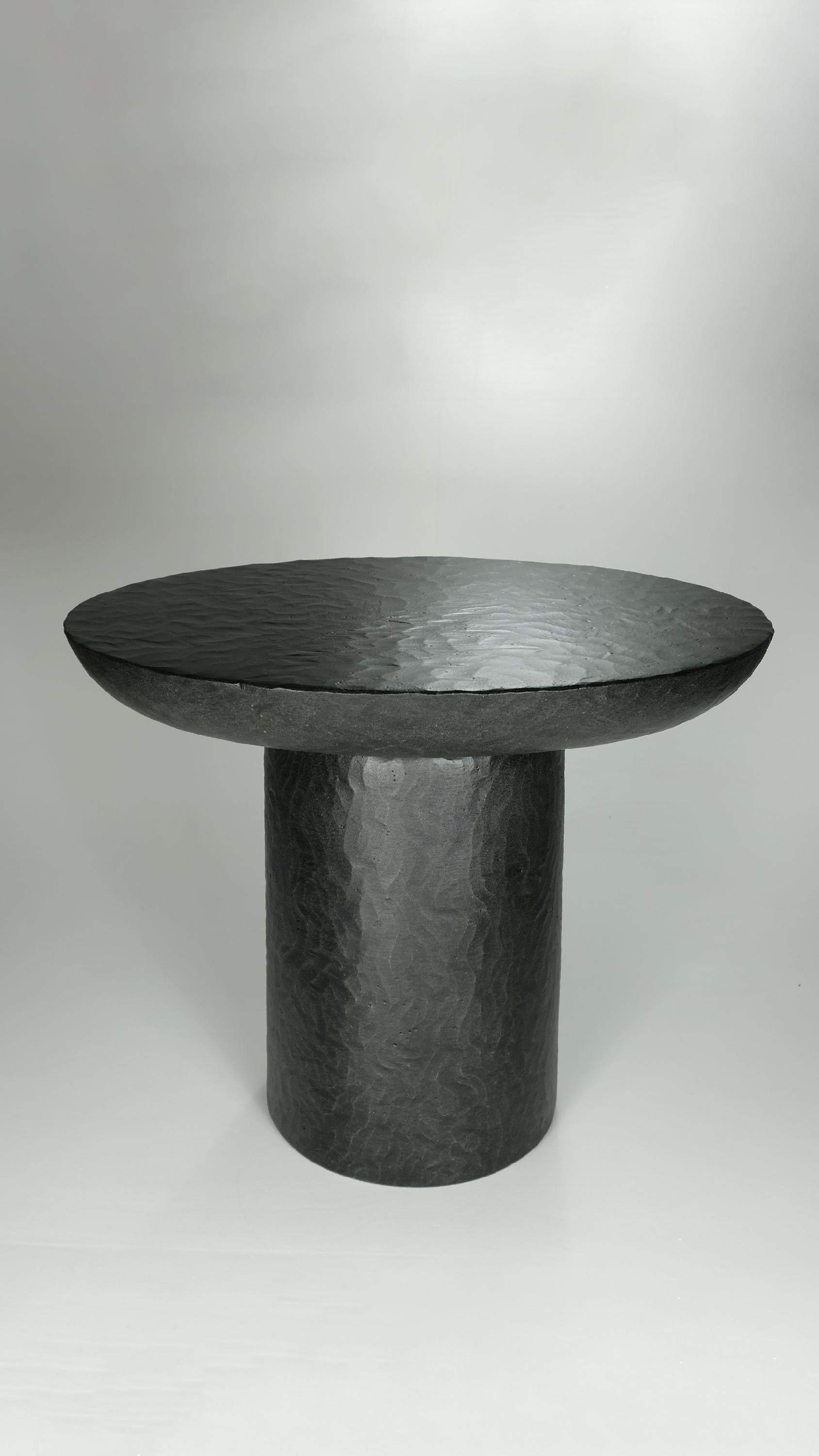 Hand-Carved Bloom Sculpted side table in Black Cast Stone by Alentes Atelier For Sale