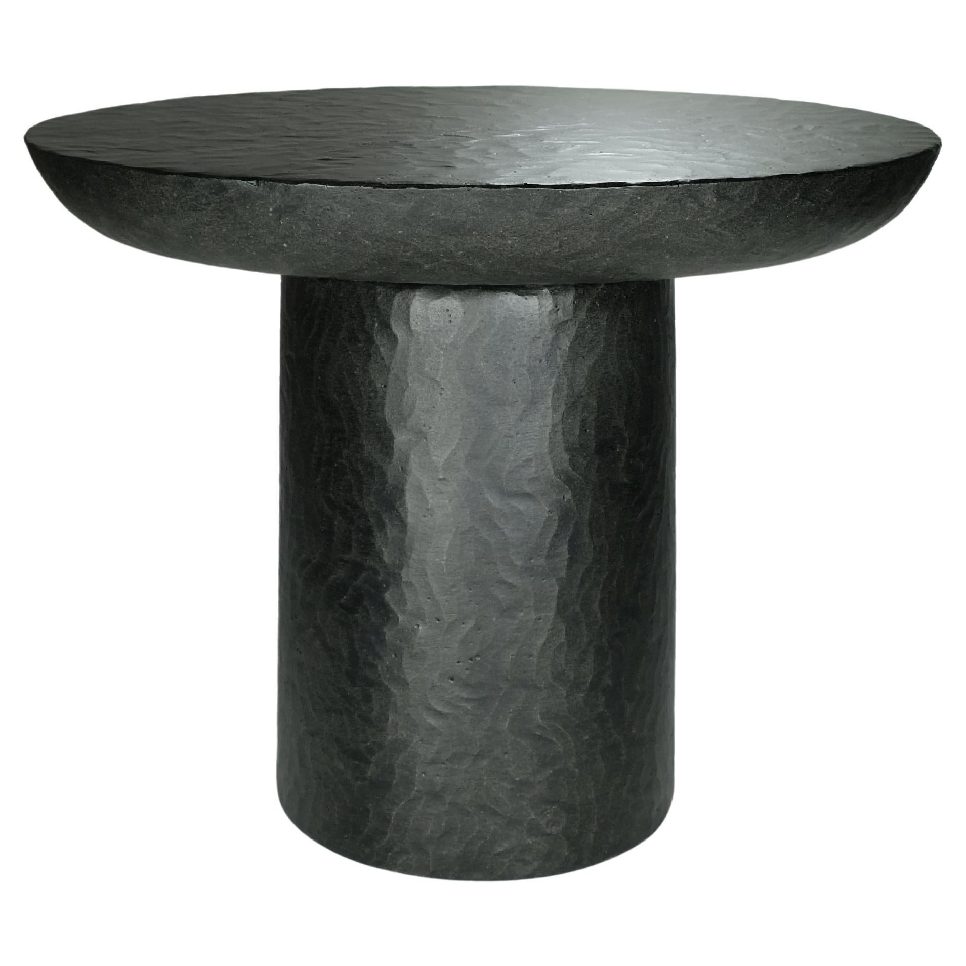 Bloom Sculpted side table in Black Cast Stone by Alentes Atelier For Sale