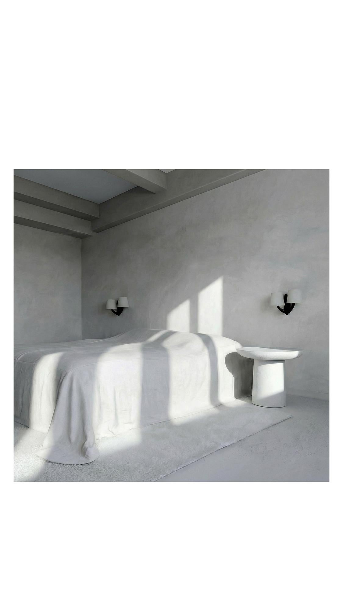 Bloom Sculpted side table in White Cast Stone by Alentes Atelier In New Condition For Sale In PALEA FOKEA, ATTIKI