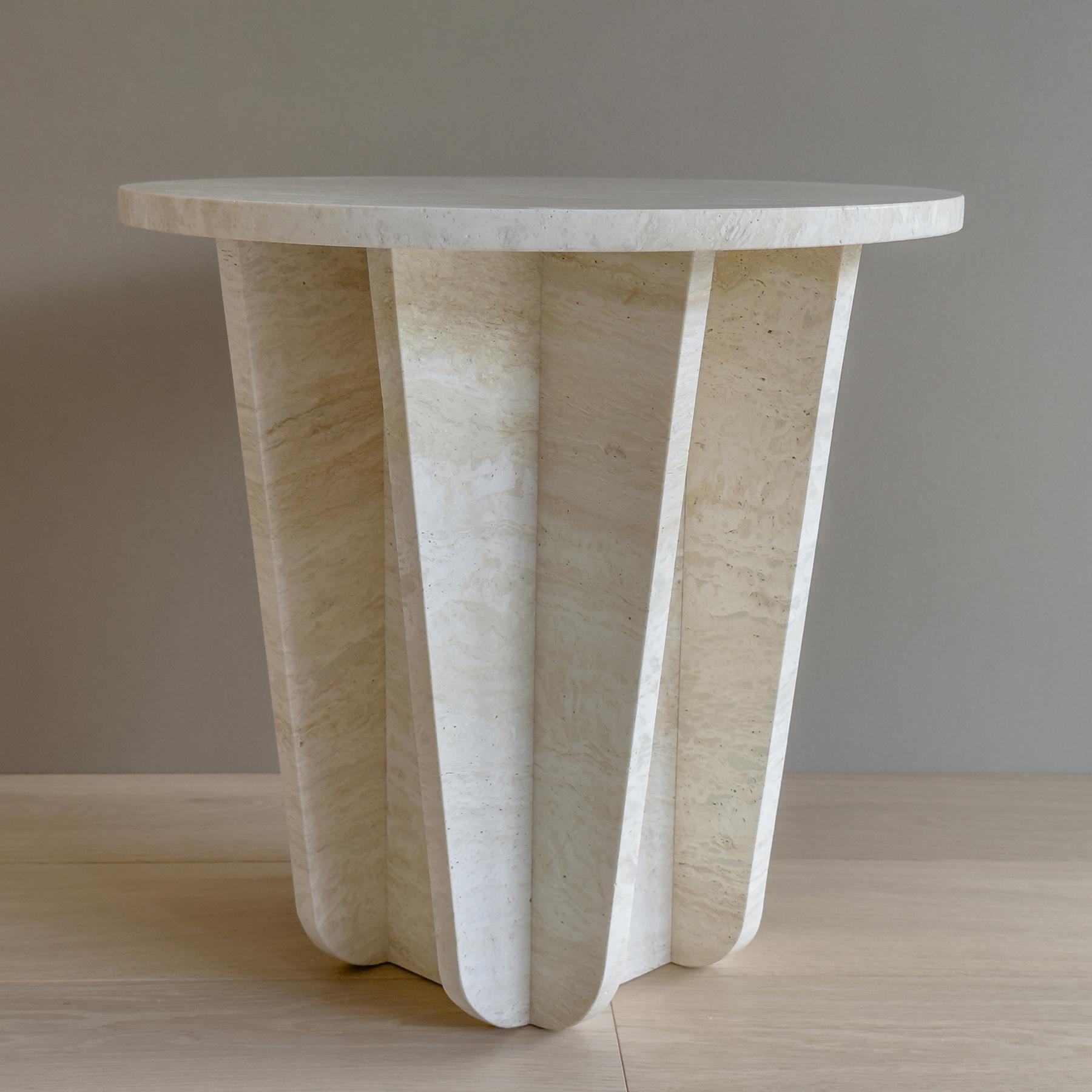 Modern BLOOM Side Table in Travertine Marble by Meble Matters For Sale