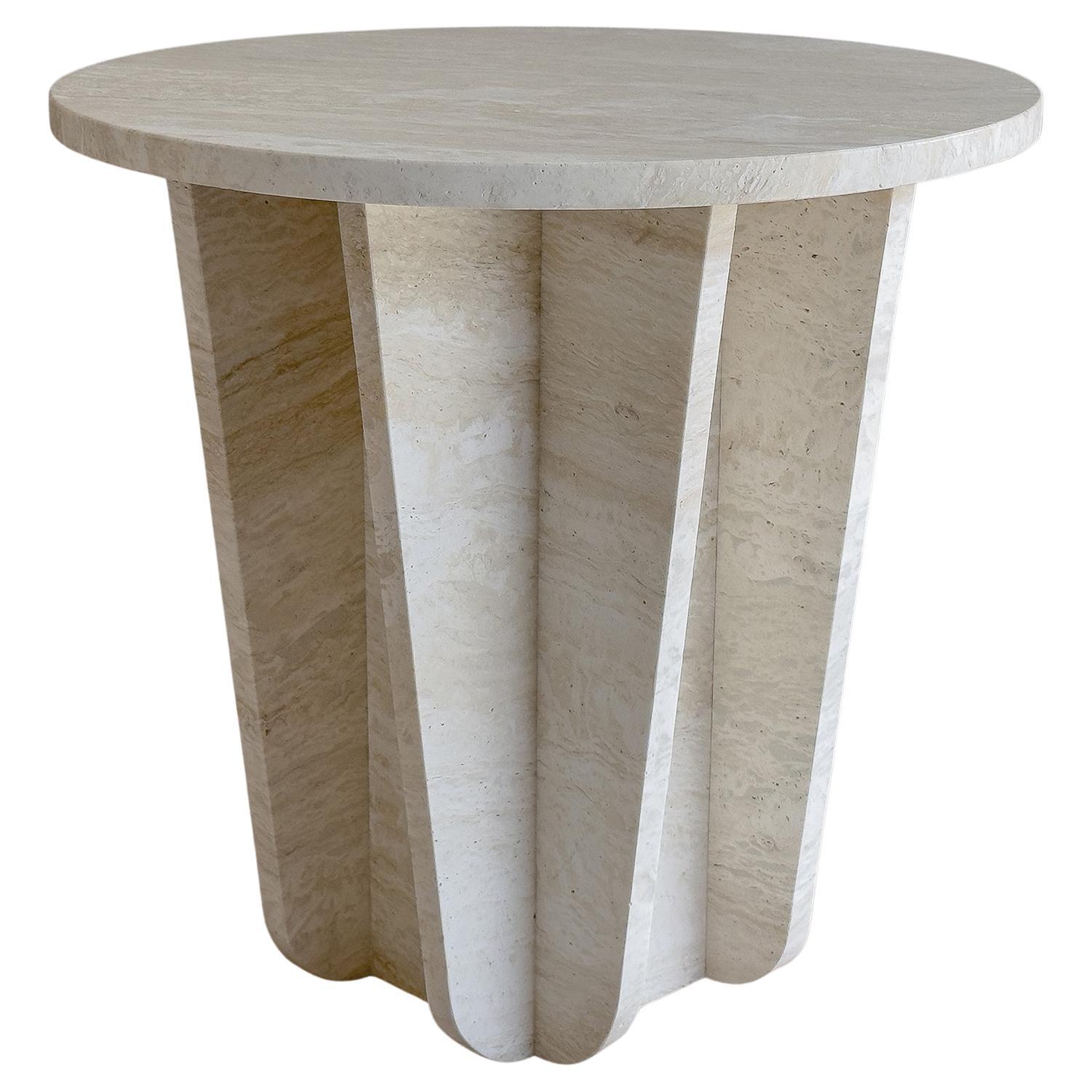 BLOOM Side Table in Travertine Marble by Meble Matters For Sale