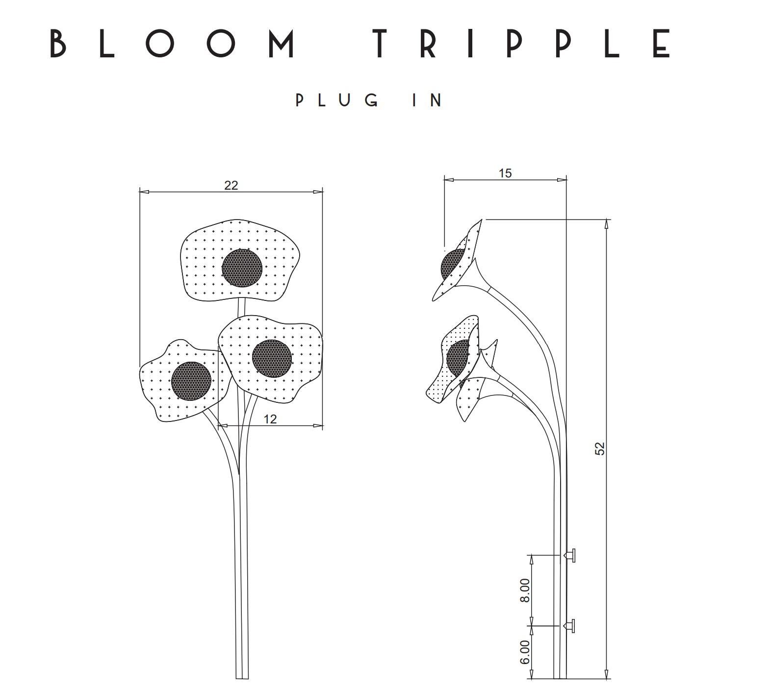 Bloom Tripple, Aged Brass, Handblown Clear Glass, Plug in Sconce, Kalin Asenov For Sale 5