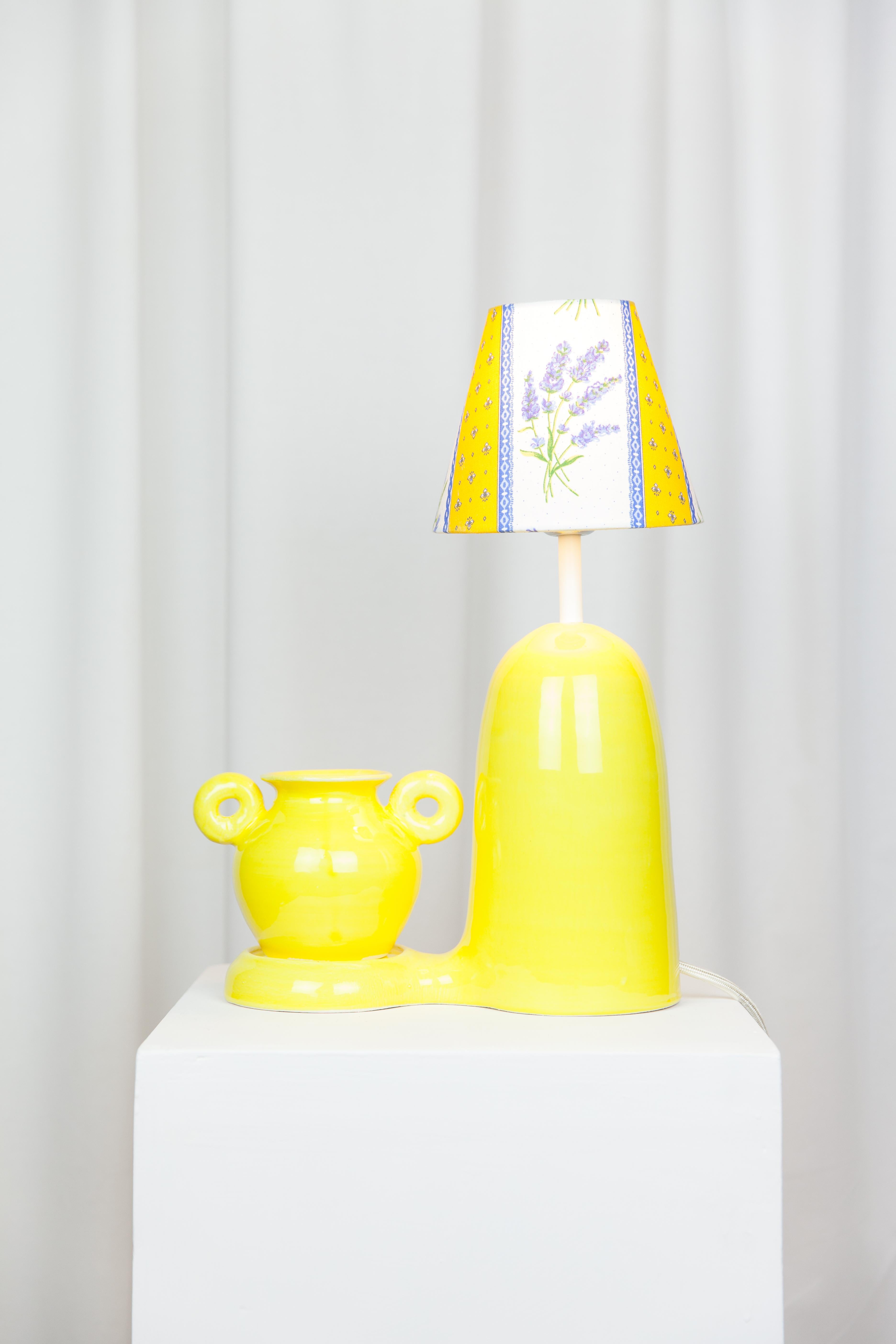 French Bloom Yellow Lamp + Vase by Lola Mayeras