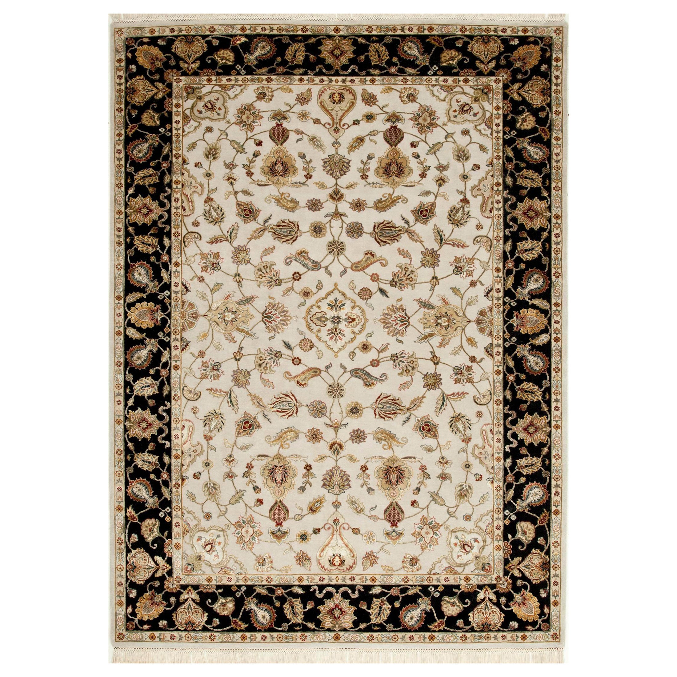 Blooming Antiquity Medium Elfenbein & Ebenholz 180x270 cm Handgeknüpfter Teppich