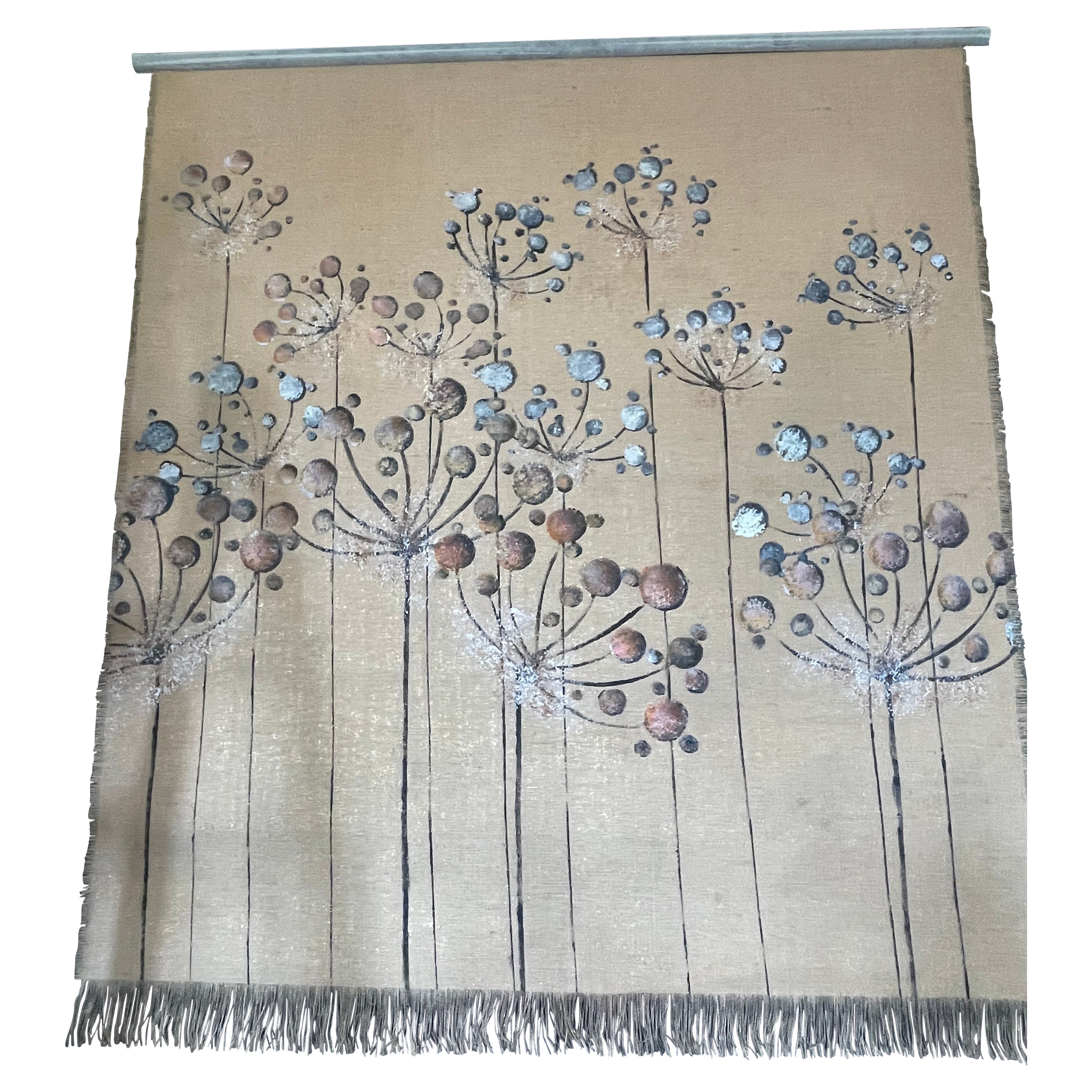 "Blooming Bubbles II", applique tessile contemporanea in iuta e foglia d
oro in vendita