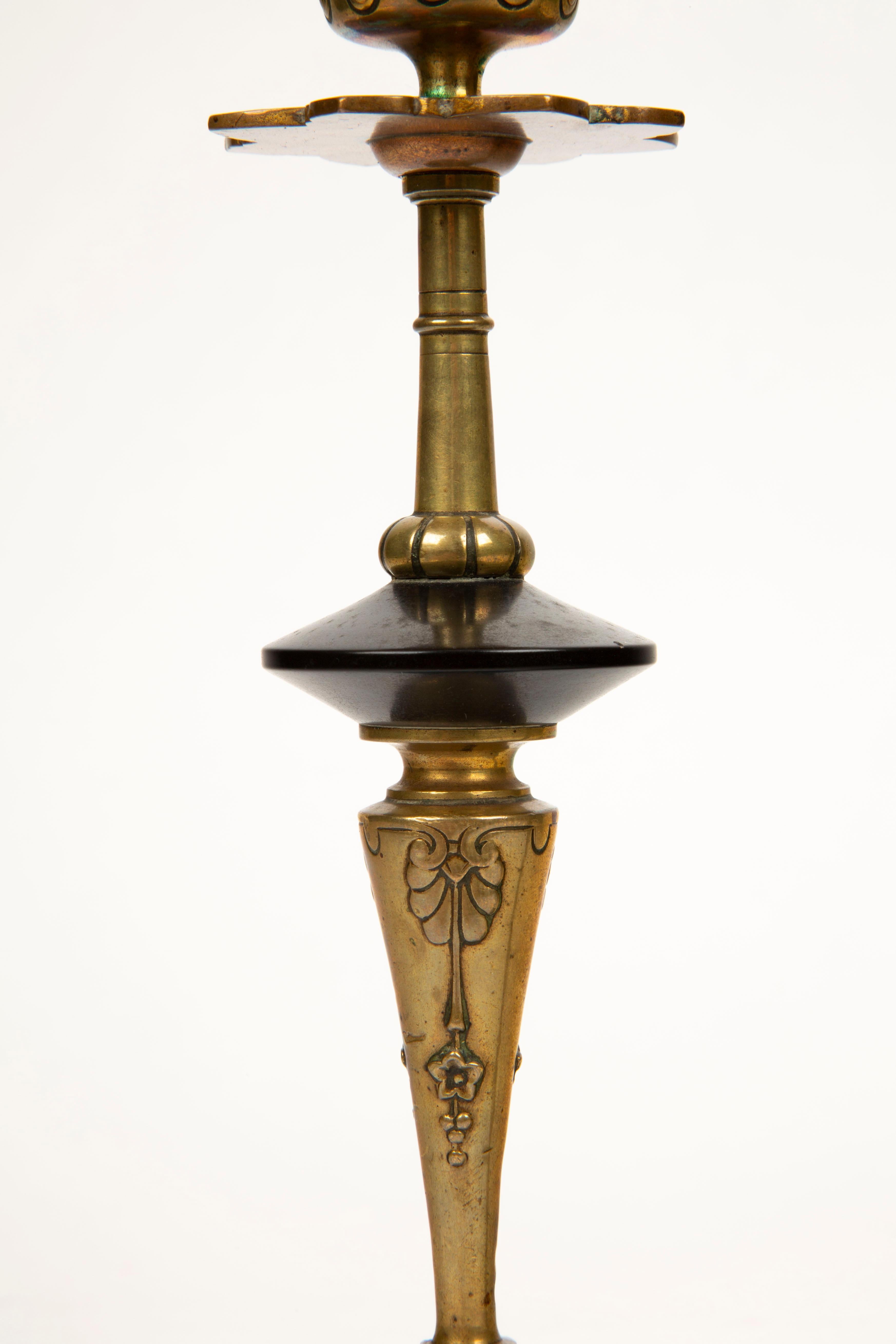 19th Century Blooming Elegance: Antique Cloisonné and Bronze Candlestick Pair