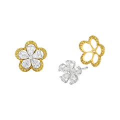 Stud Earring - Blooming Flower Design White and Yellow Diamond Jacket Earring