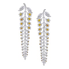 Blooming Flower Diamond and Gold Long Chandelier Earring