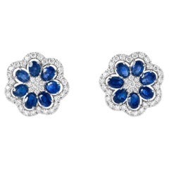 Pendientes de zafiro natural y diamantes «Blooming Flower» en oro macizo de 14k (certificados)