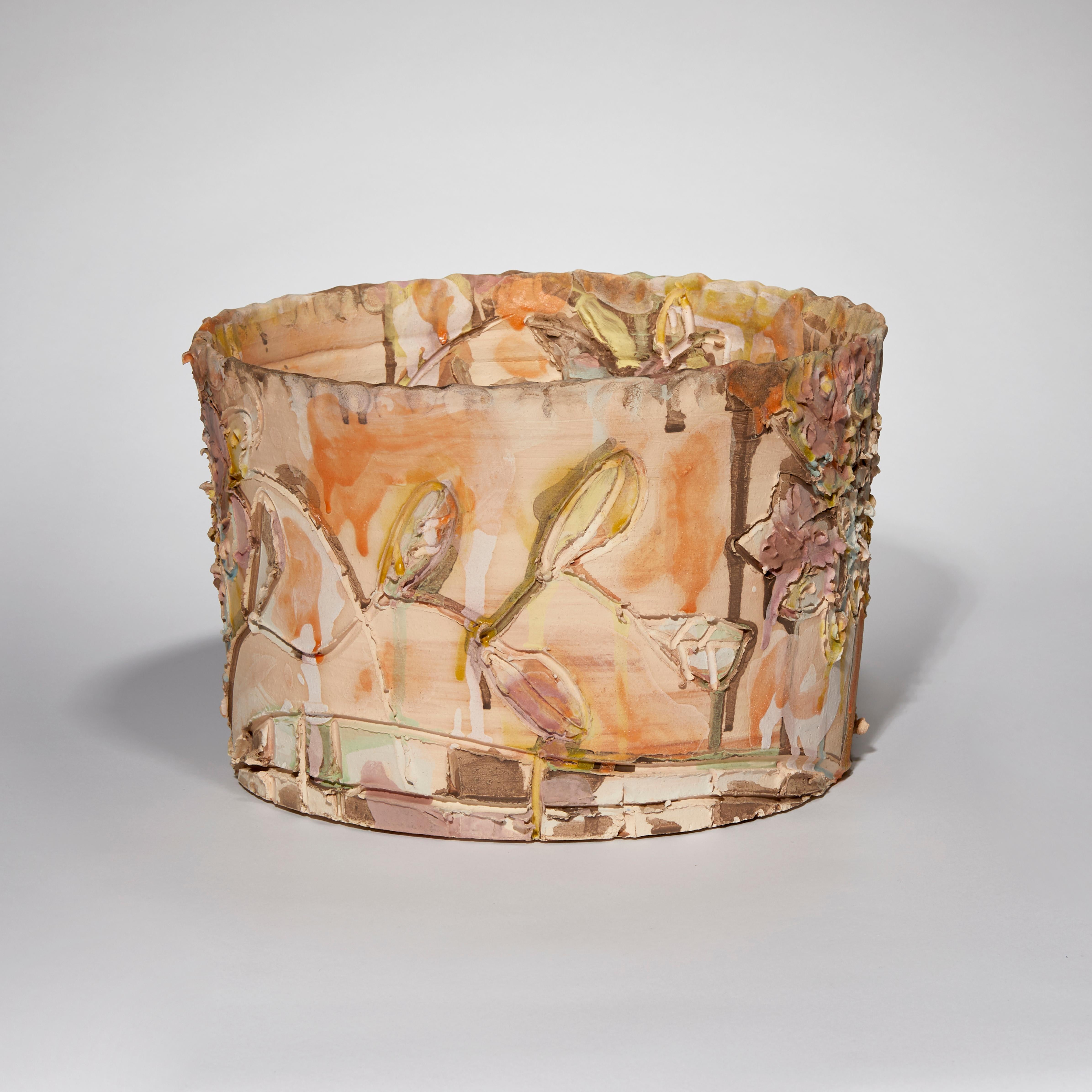 Organic Modern Blooming Fresco, a Ceramic Decorative Vase in Brown and Pink by Maarten Vrolijk For Sale