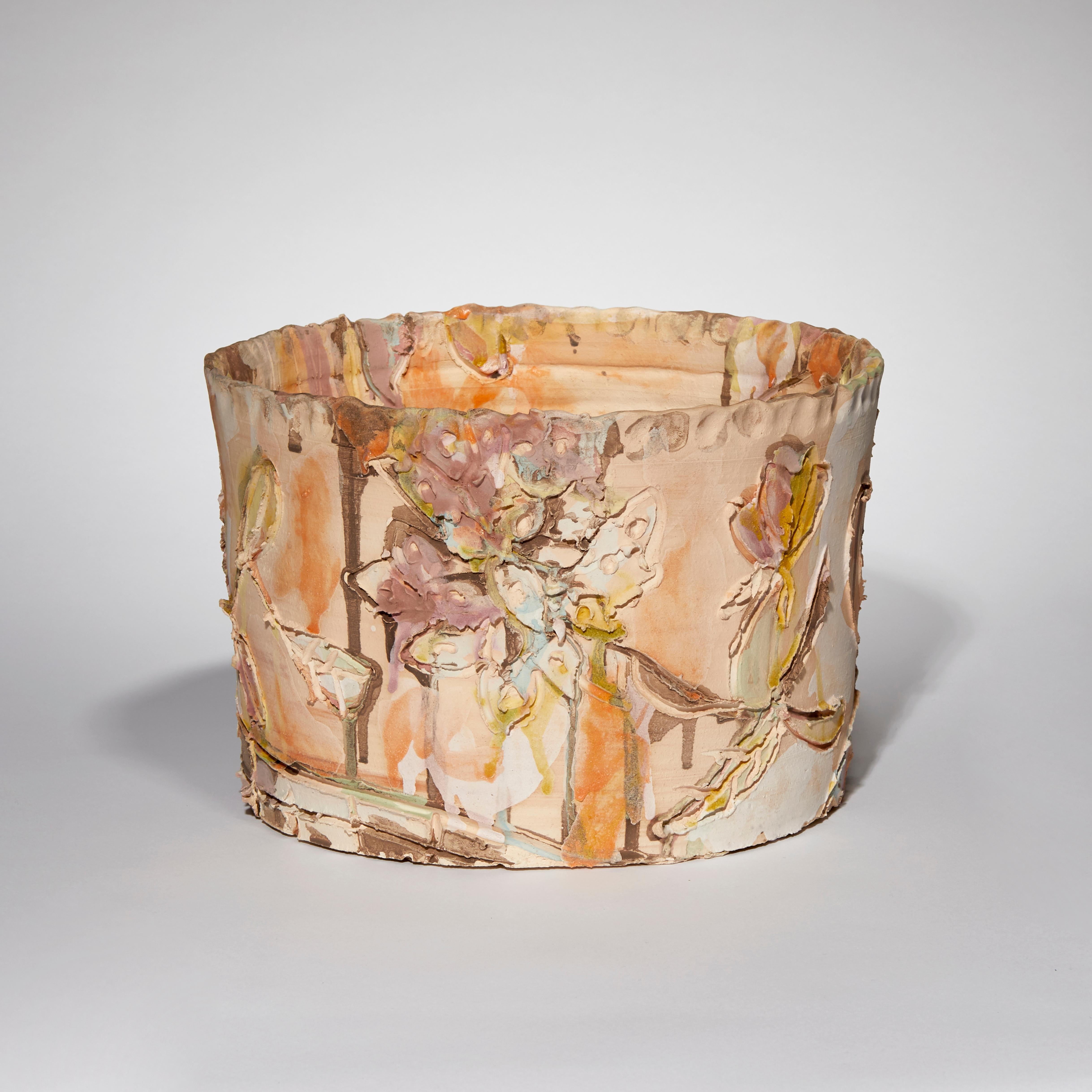 Dutch Blooming Fresco, a Ceramic Decorative Vase in Brown and Pink by Maarten Vrolijk For Sale