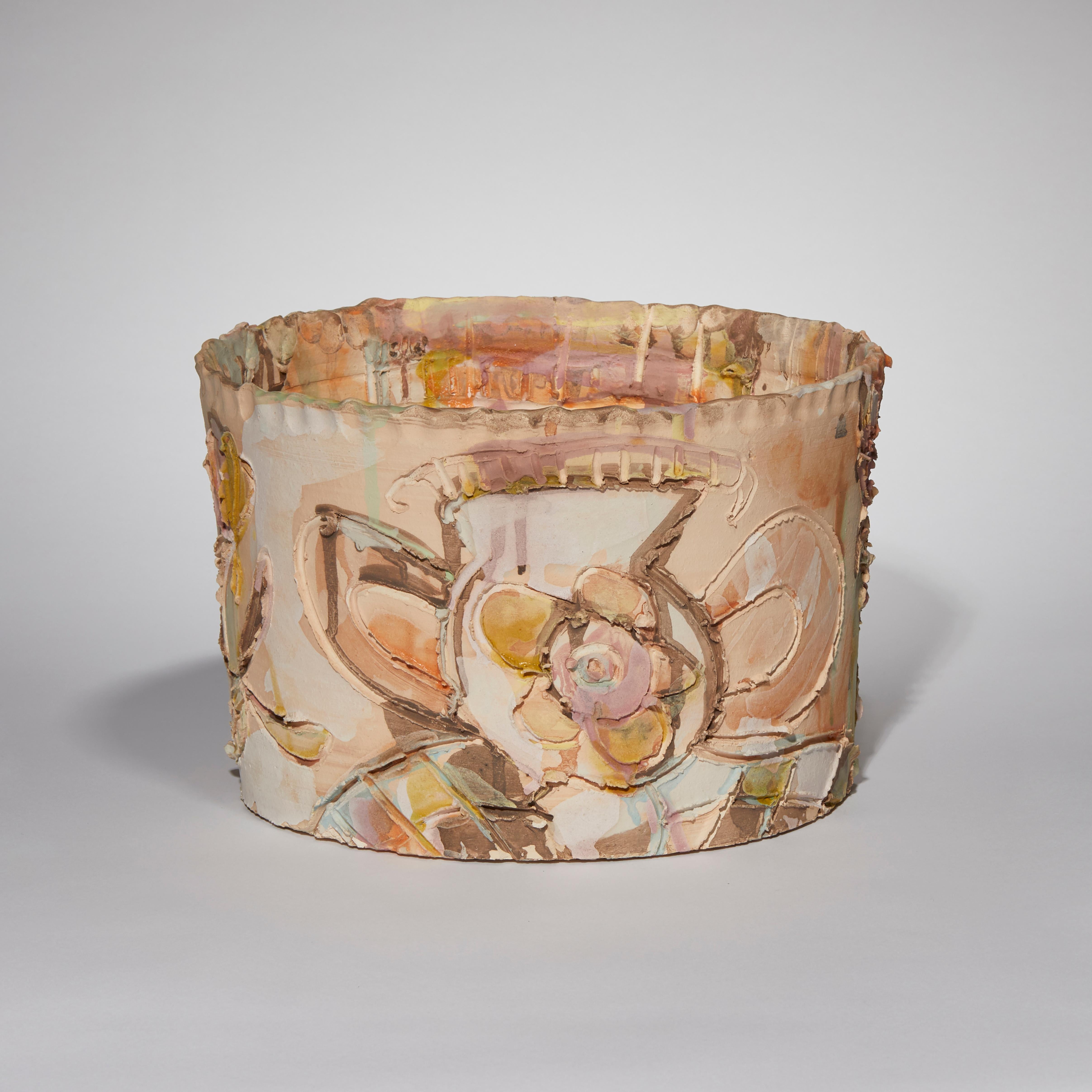 Hand-Crafted Blooming Fresco, a Ceramic Decorative Vase in Brown and Pink by Maarten Vrolijk For Sale