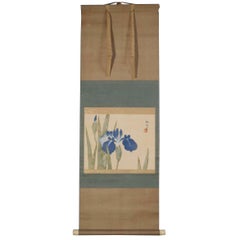 Blooming Iris Japan Hand Painted Silk Scroll