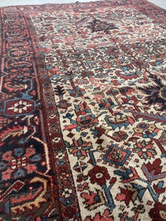 Blooming Jungle Heriz Rug with Duel-Finials, c. 1940-50's