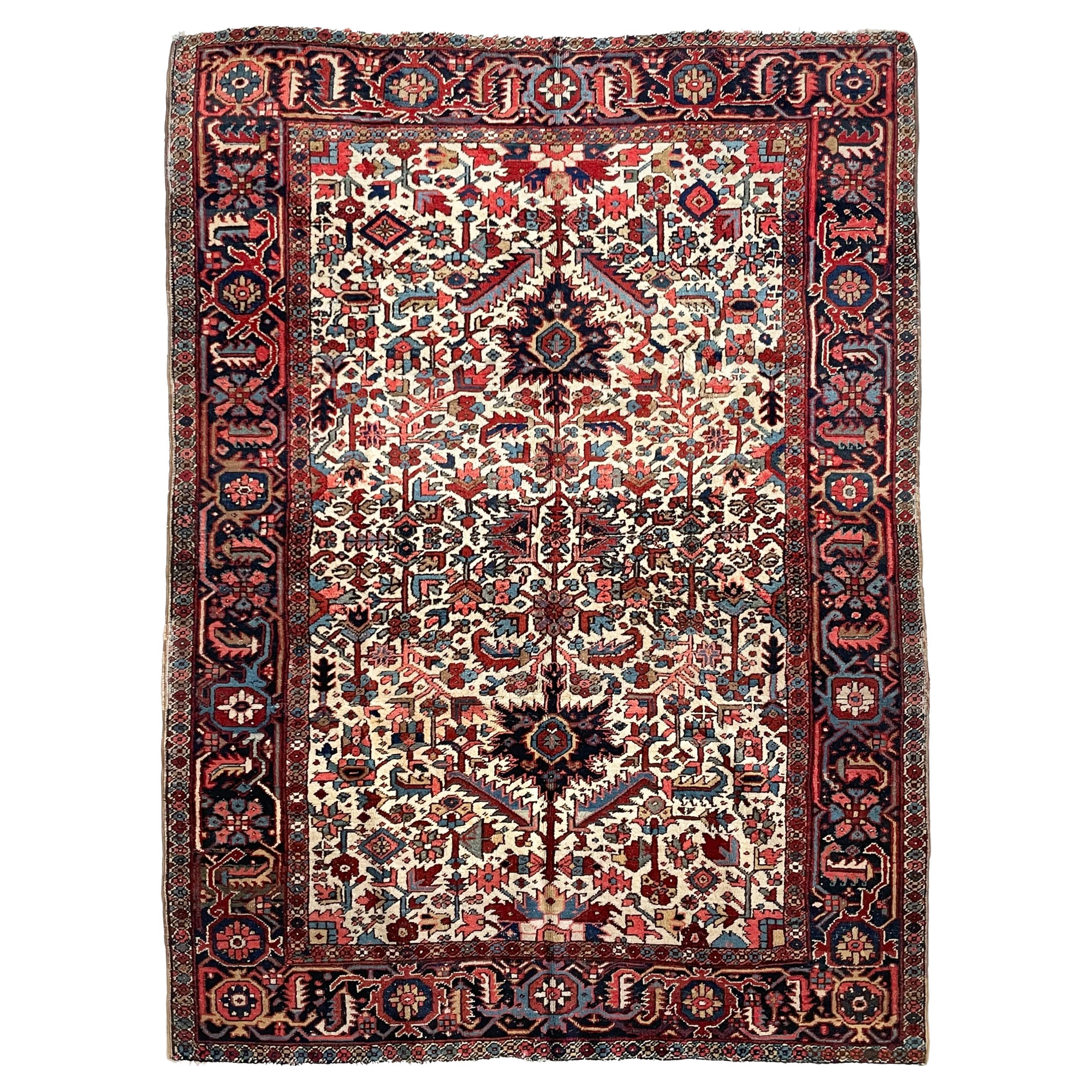 Blooming Jungle Heriz Rug with Duel-Finials, c. 1940-50's