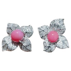 【Conchéa】Blooming Leaves Conch Pearl & Diamond Earrings - 2.65ct