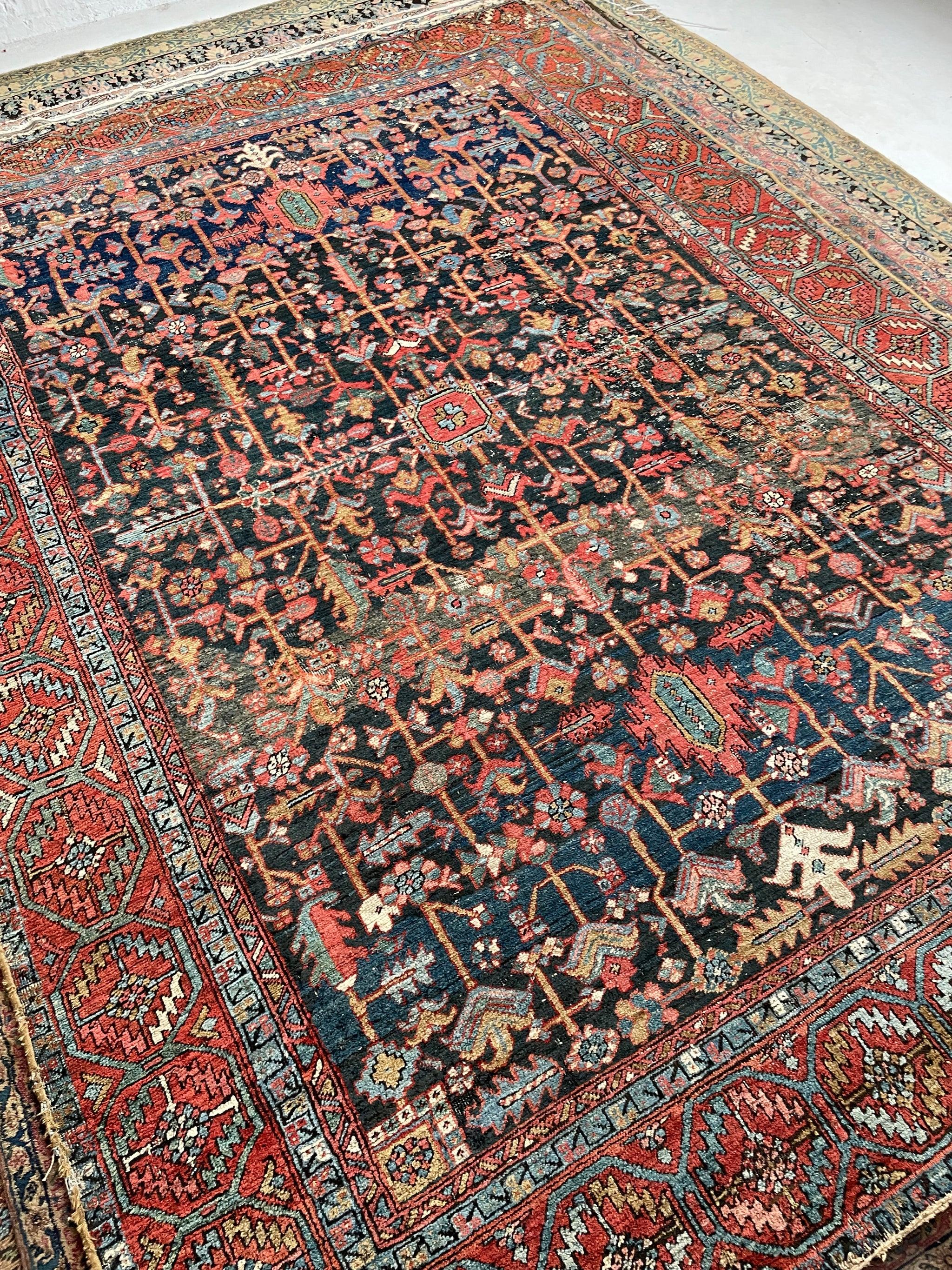 Blooming Midnight Jungle Antique Rug with Unbelievable Color Palette For Sale 9