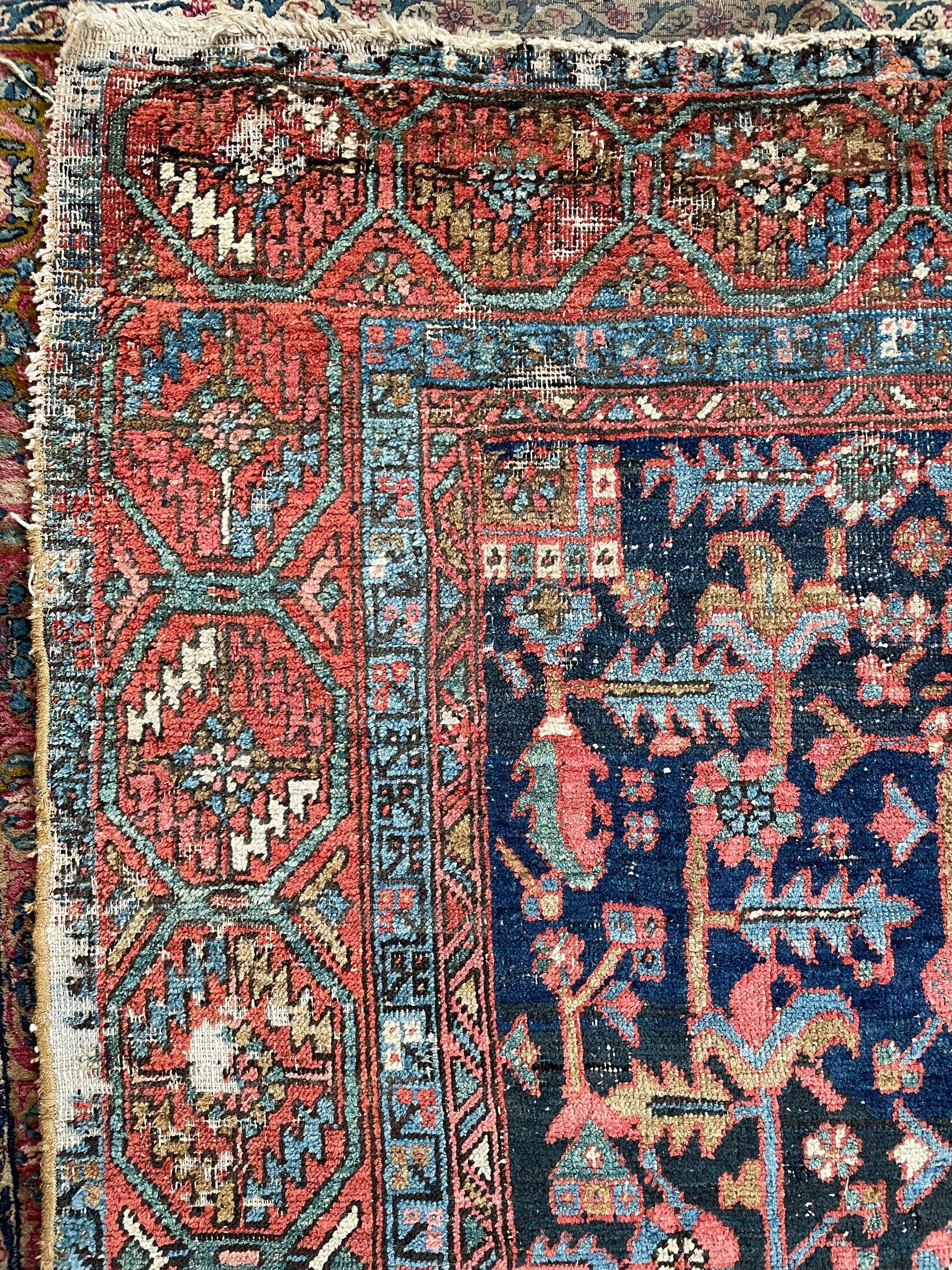 Blooming Midnight Jungle Antique Rug with Unbelievable Color Palette For Sale 1