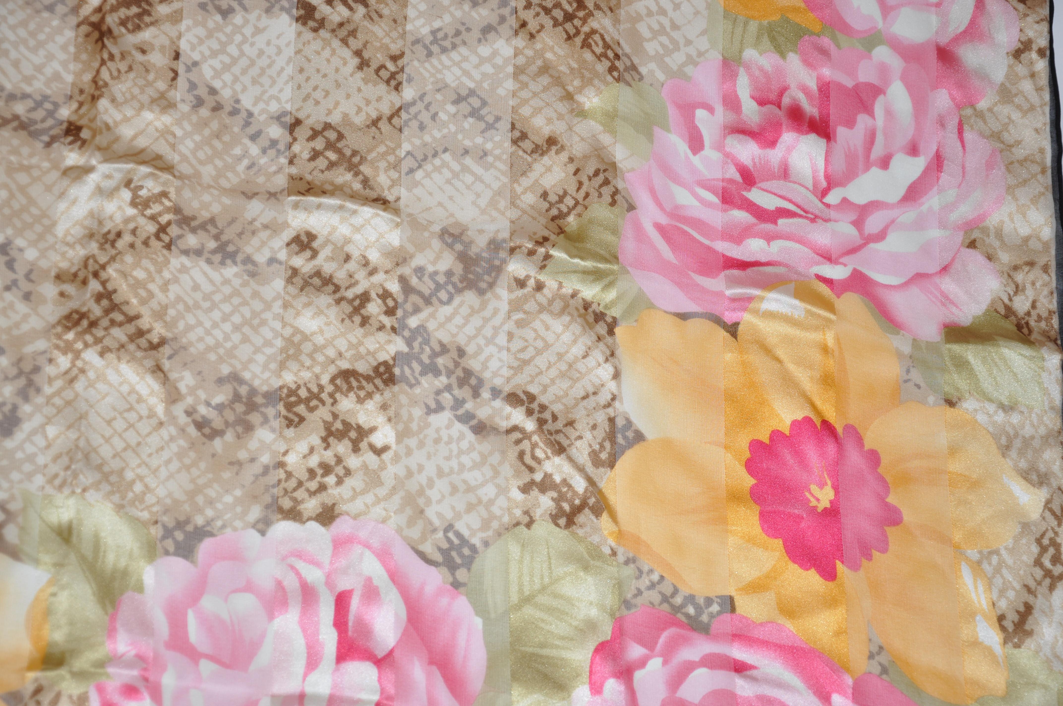 Beige Blooming Roses With Snake Silk and Silk Chiffon Scarf For Sale