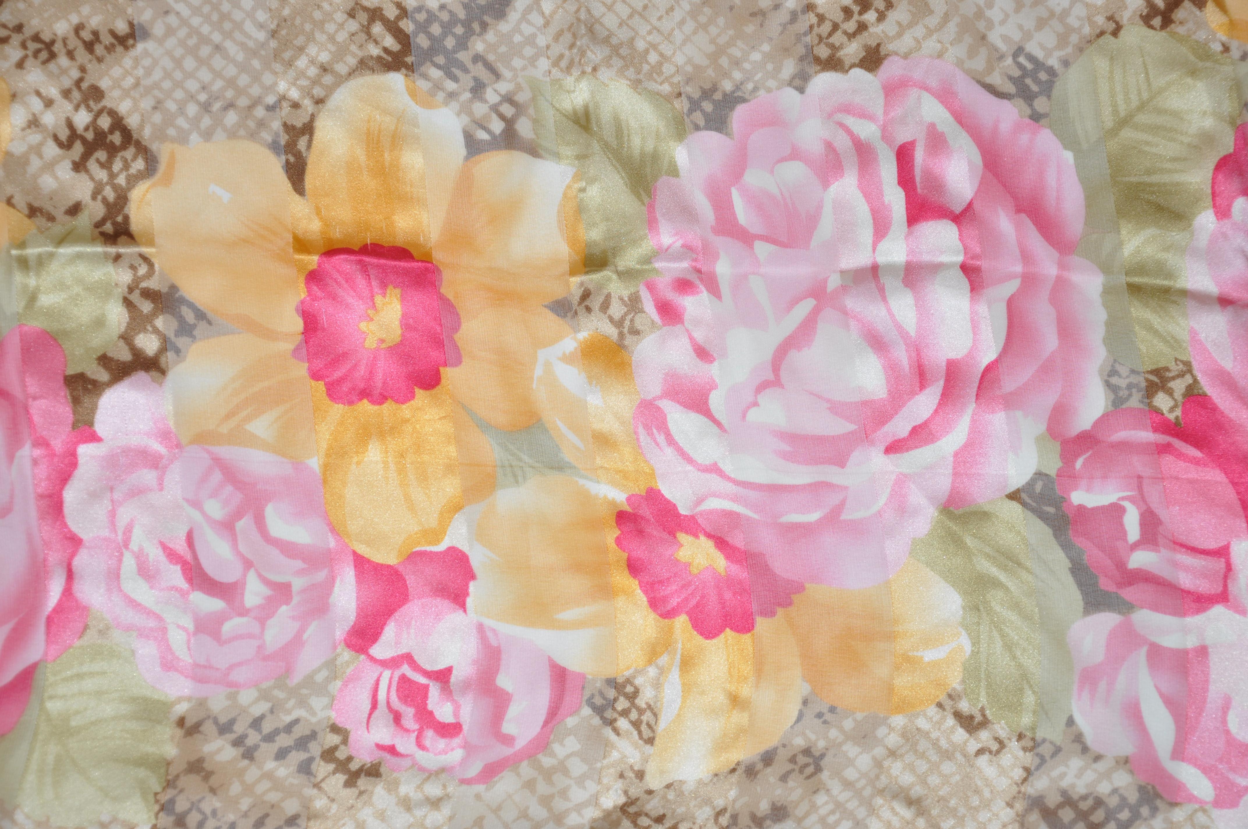 Blooming Roses With Snake Silk and Silk Chiffon Scarf For Sale 1