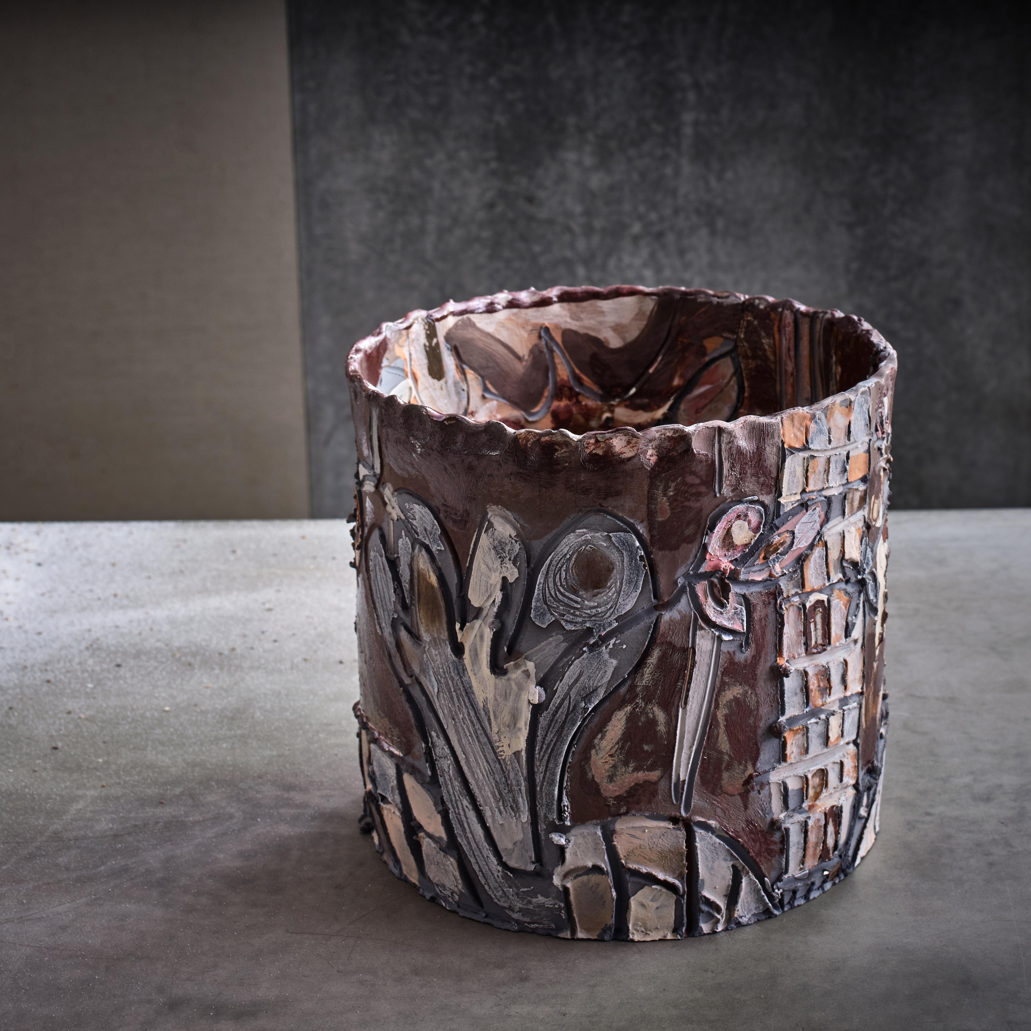 Contemporary Blooming Terra, a Ceramic Decorative Vase in Brown and Grey by Maarten Vrolijk For Sale