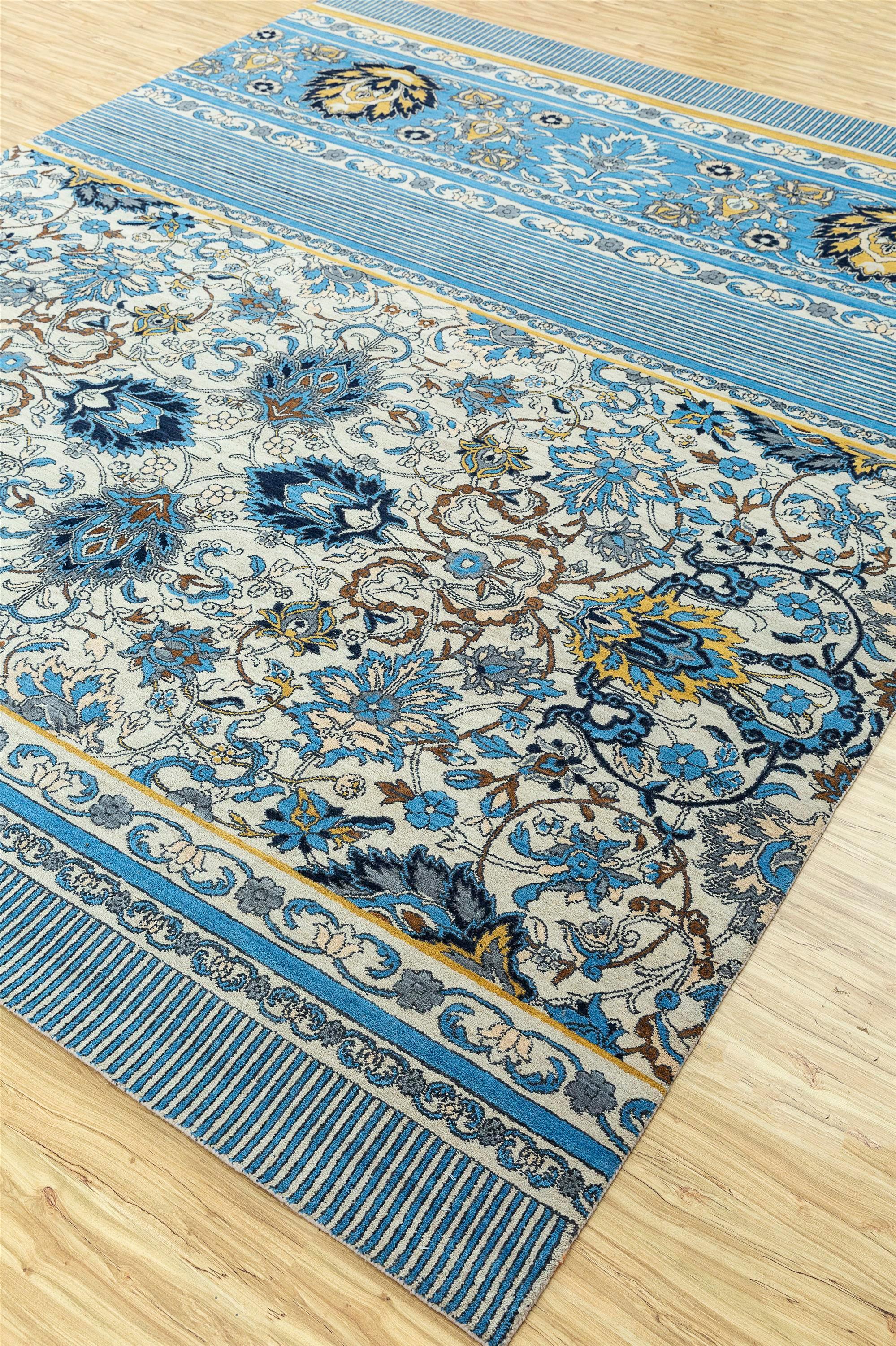 Alfombra anudada a mano Blooming Veil Antique White & Ombre Blue 270x360 cm Indio en venta