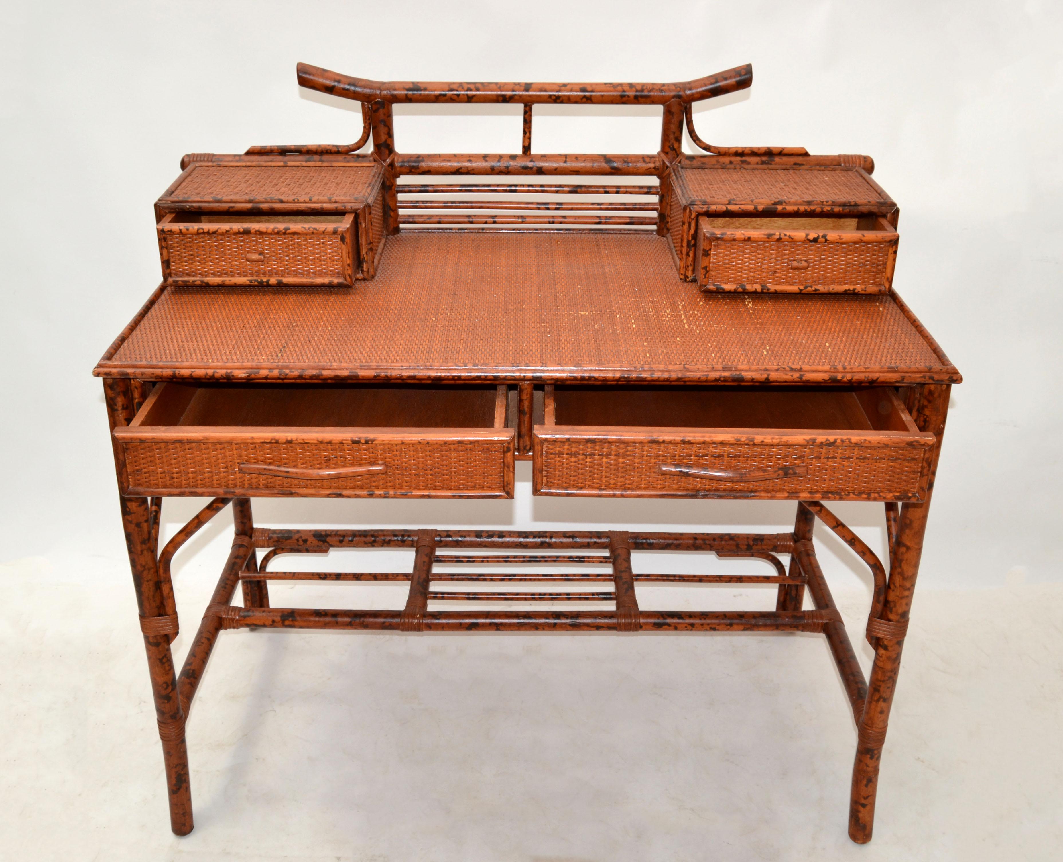 Bloomingdale s Vintage Handcrafted Bamboo Desk Writing Desk 4 Drawers 1970