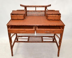 Bloomingdale's Vintage Handcrafted Bamboo Desk, Writing Desk & 4 Drawers 1970