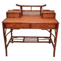 Bloomingdale's Vintage Handcrafted Bamboo Desk, Writing Desk & 4 Drawers 1970 