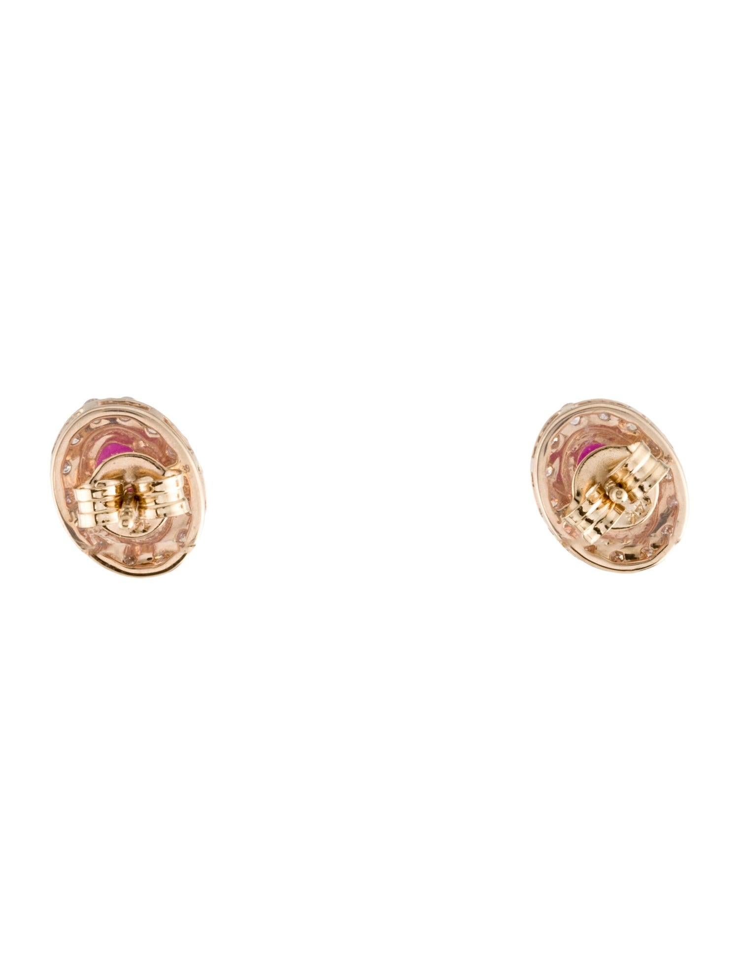 Brilliant Cut 14K Ruby & Diamond Stud Earrings - Elegant Gemstone Jewelry, Timeless Sparkle For Sale