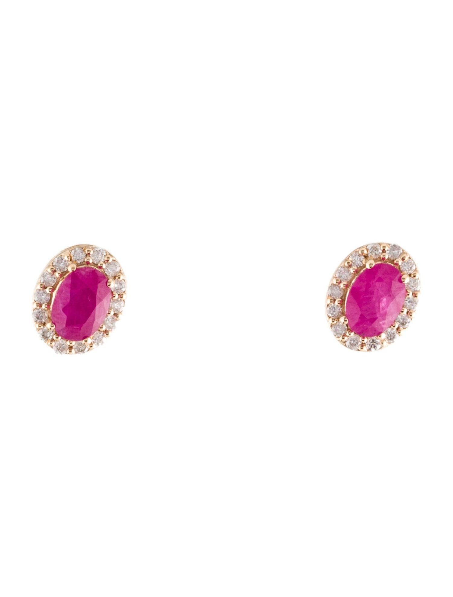 14K Ruby & Diamond Stud Earrings - Elegant Gemstone Jewelry, Timeless Sparkle In New Condition For Sale In Holtsville, NY
