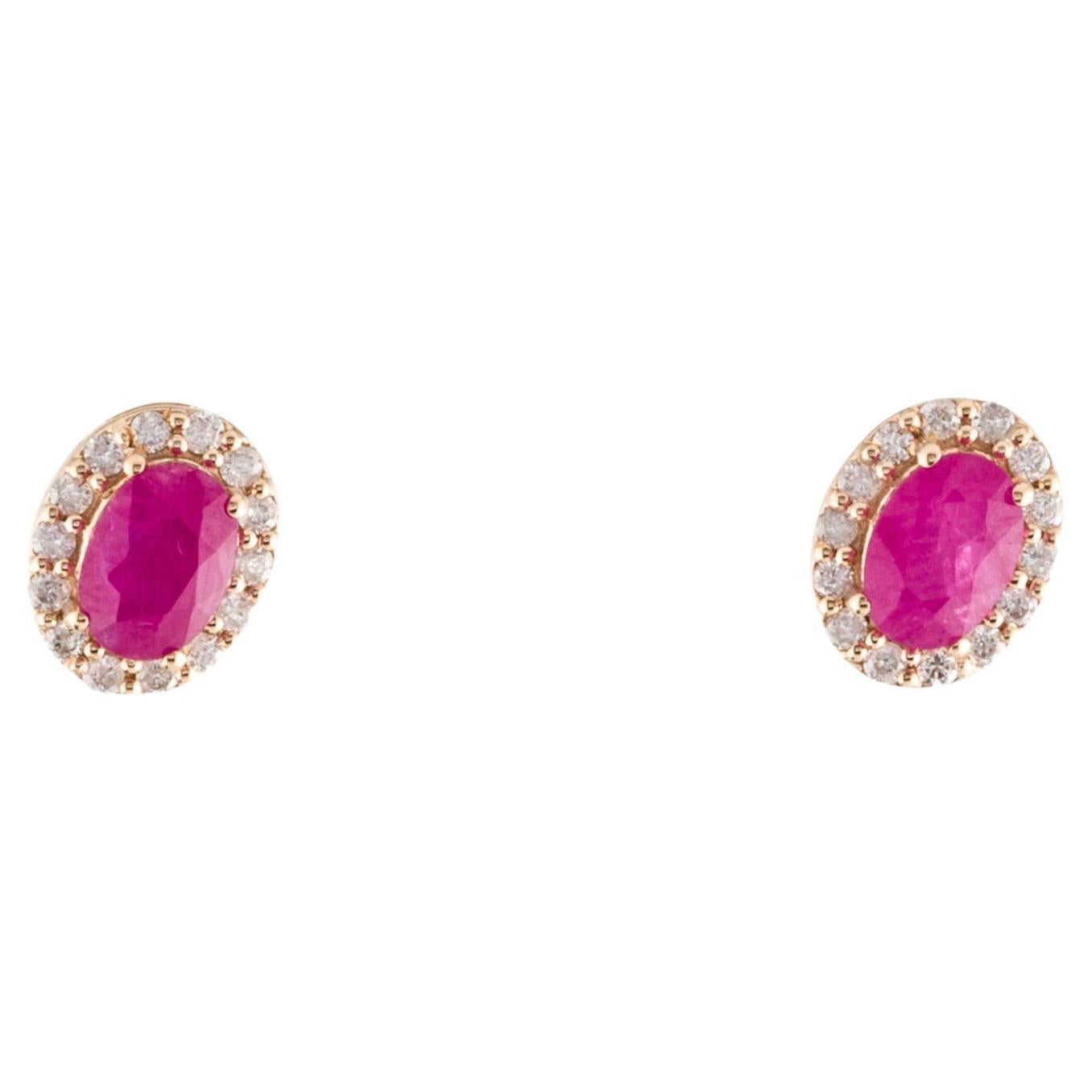 14K Ruby & Diamond Stud Earrings - Elegant Gemstone Jewelry, Timeless Sparkle For Sale