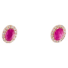 14K Boucles d'oreilles rubis et diamants - Elegance des pierres précieuses, Timeless Sparkle