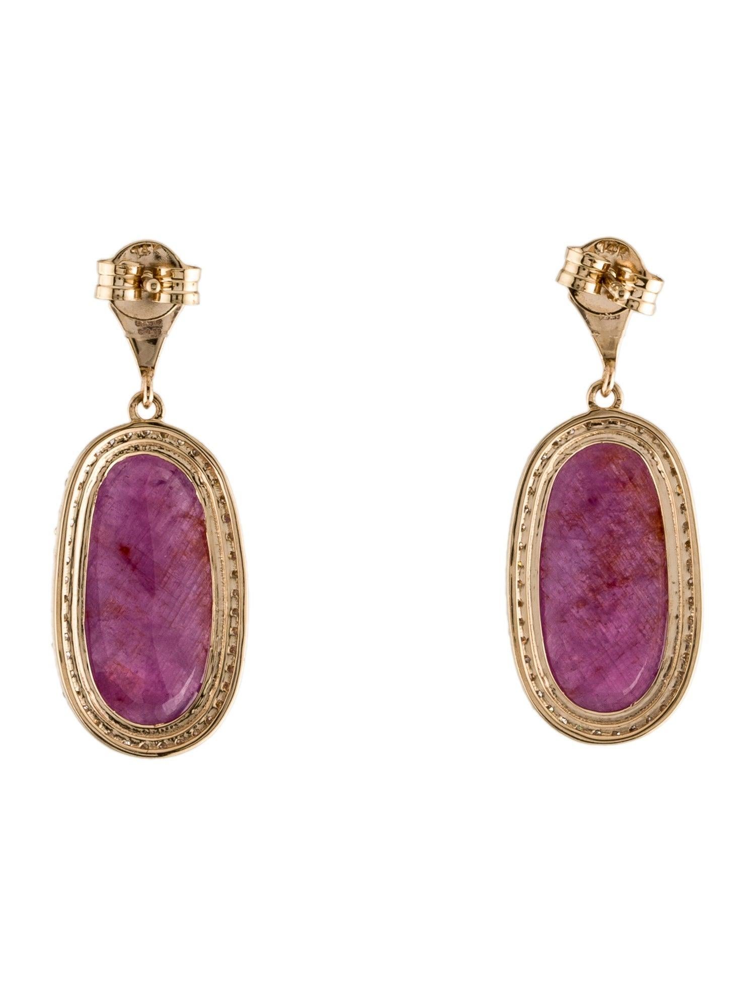 Brilliant Cut 14K Ruby & Diamond Drop Earrings - 10.14ctw, Elegant & Timeless Gemstone Jewelry For Sale