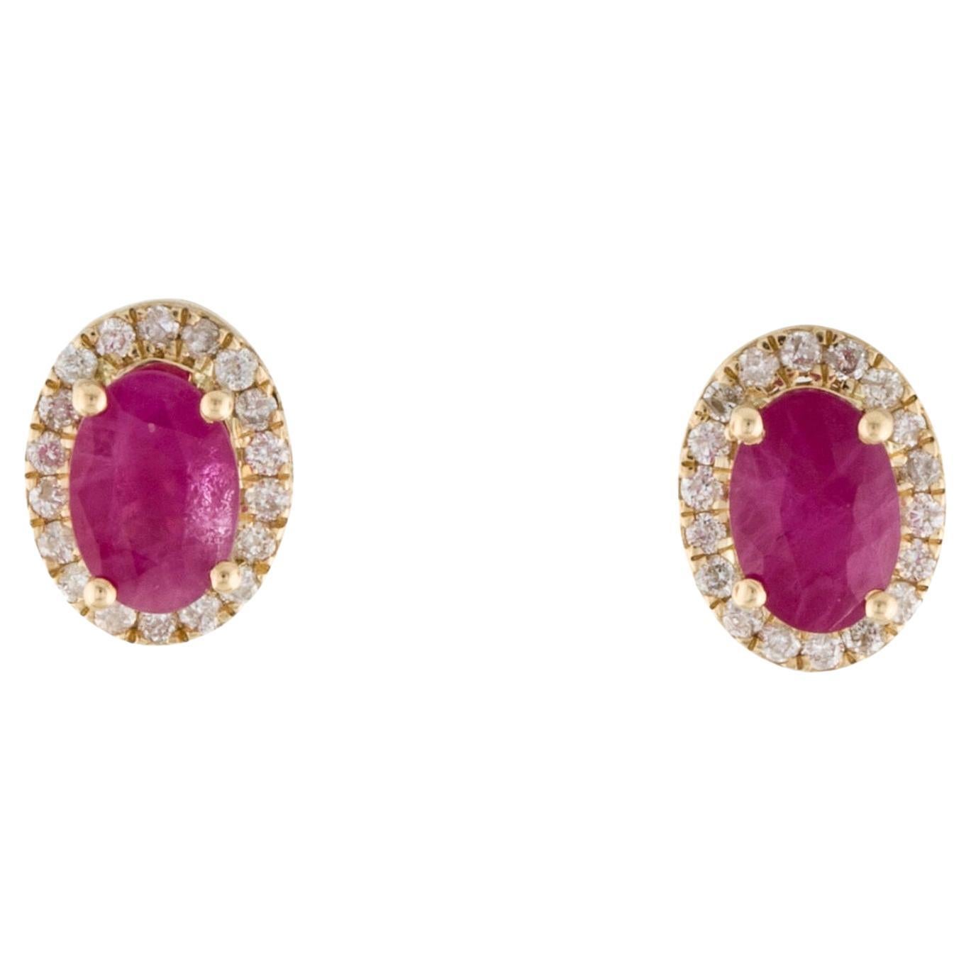 Stunning 14K 1.52ctw Ruby & Diamond Studs - Elegant Gemstone Earrings For Sale
