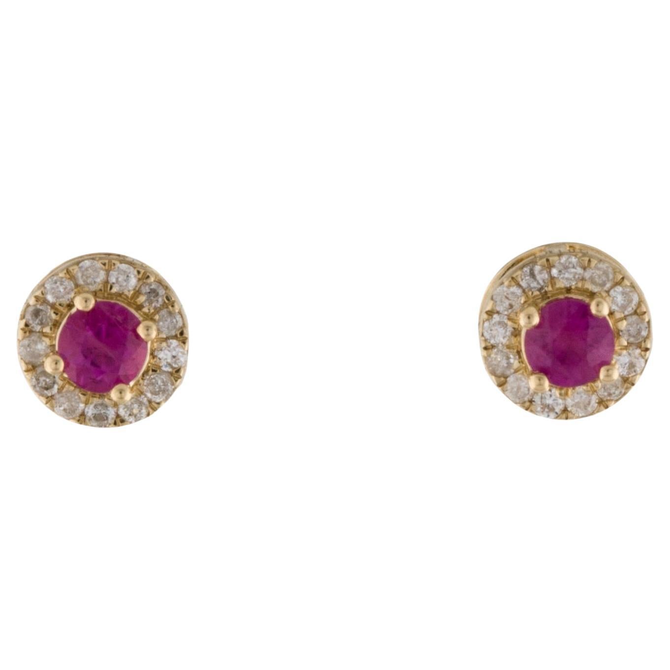 Exquisite 14K Ruby & Diamond Studs - Elegant & Timeless Gemstone Earrings For Sale