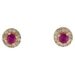 Boucles d'oreilles exquises en rubis et diamants 14K - Elegance et Timeless Gemstone Earrings