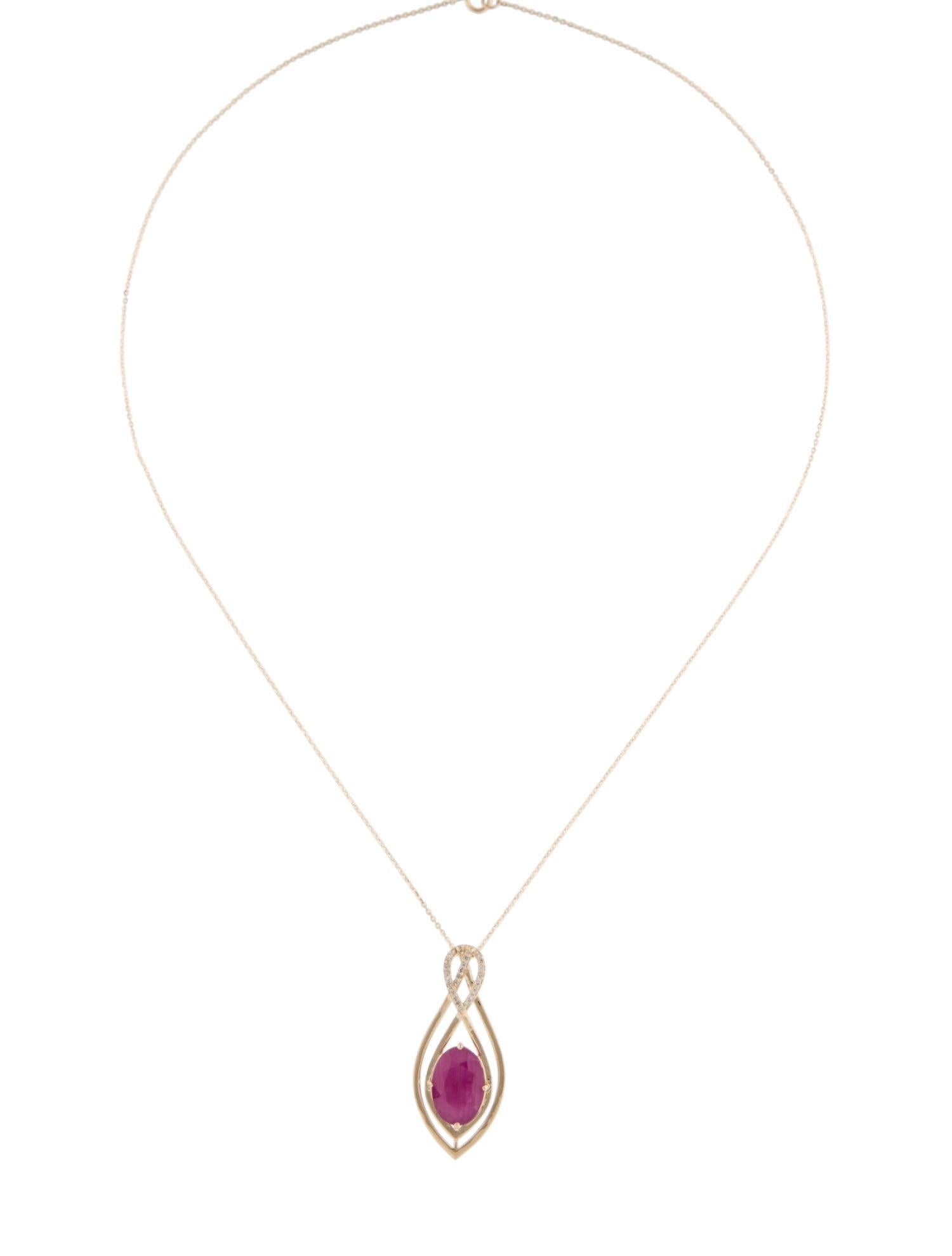 Oval Cut Exquisite 14K Ruby & Diamond Pendant Necklace  4.07ct Gemstone Sparkle For Sale