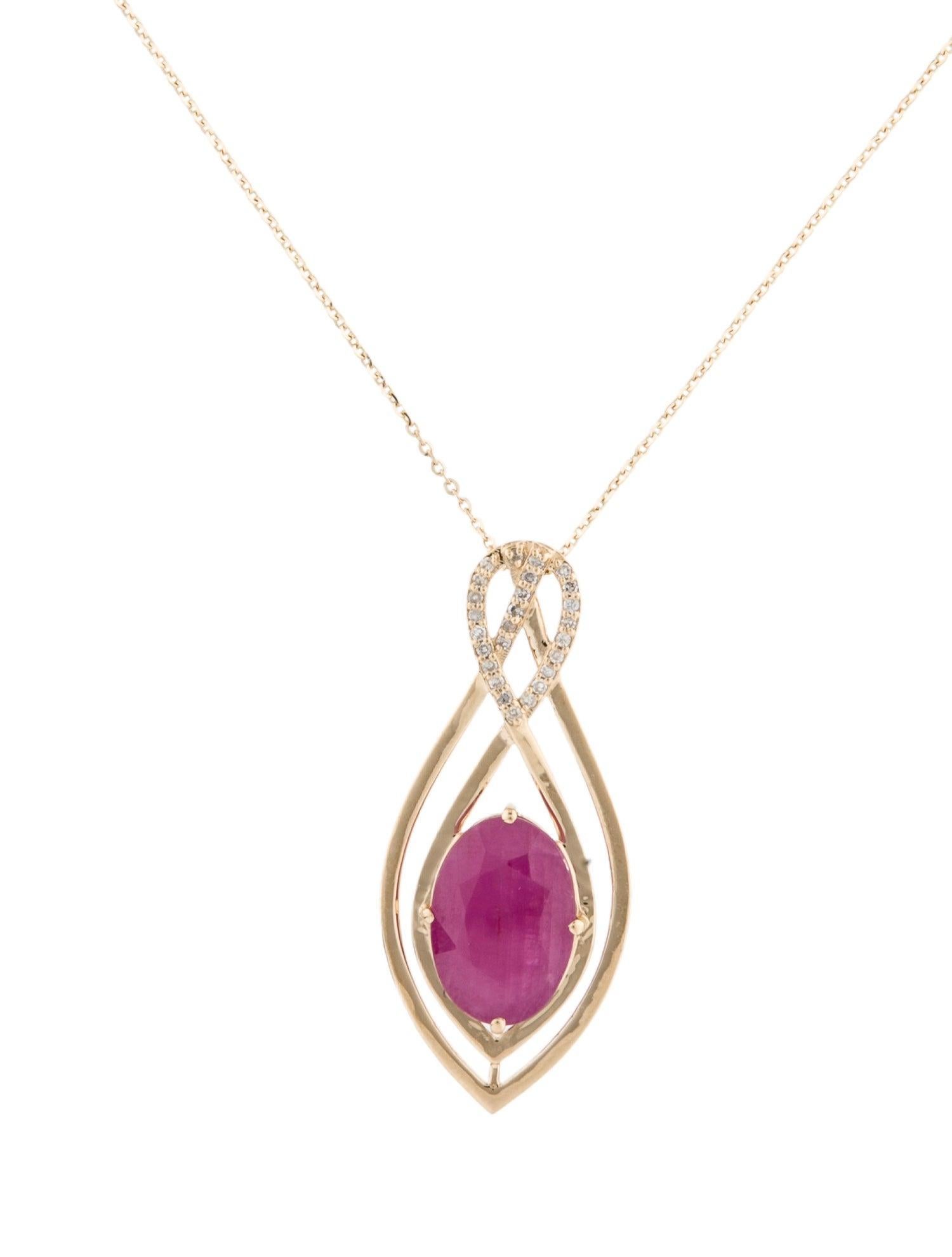 Exquisite 14K Ruby & Diamond Pendant Necklace  4.07ct Gemstone Sparkle In New Condition For Sale In Holtsville, NY